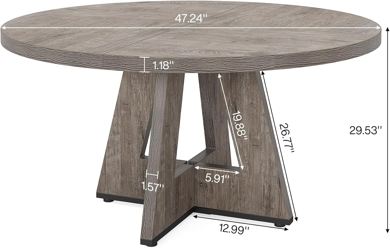 47-inch Round Dining Table Wood Dinner Table for 4-6 People Grey