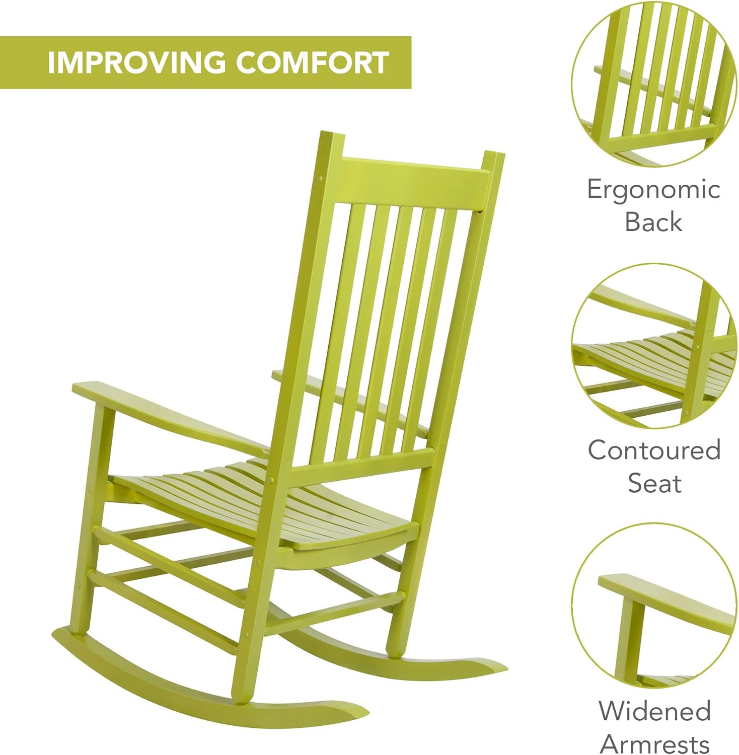 Shine Company 4332 Lime Wood Frame Rocking Chair with Slat Seat