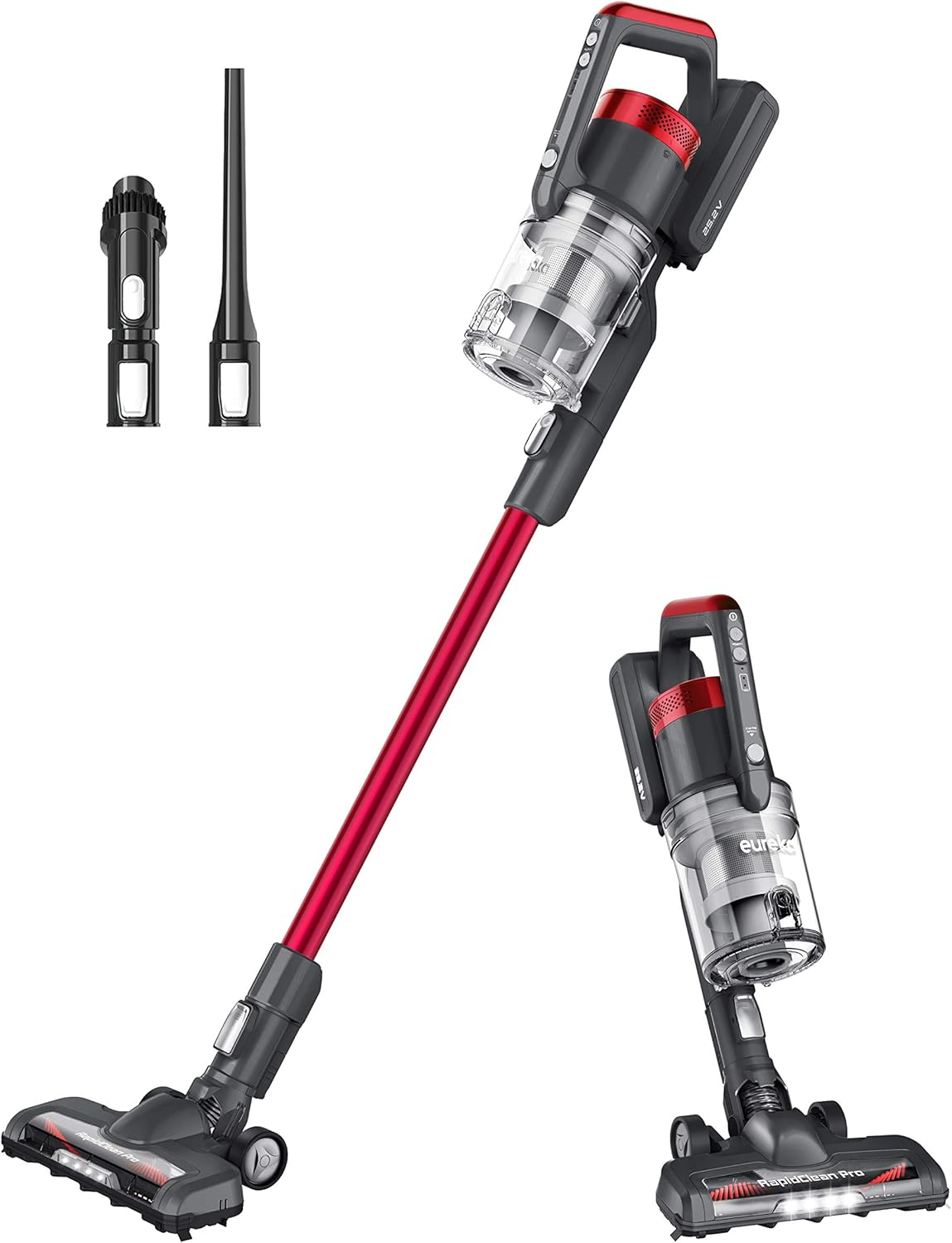 Eureka RapidClean Pro Lightweight Cordless Vacuum Cleaner  Convenient Stick and Handheld Vac  Red Black