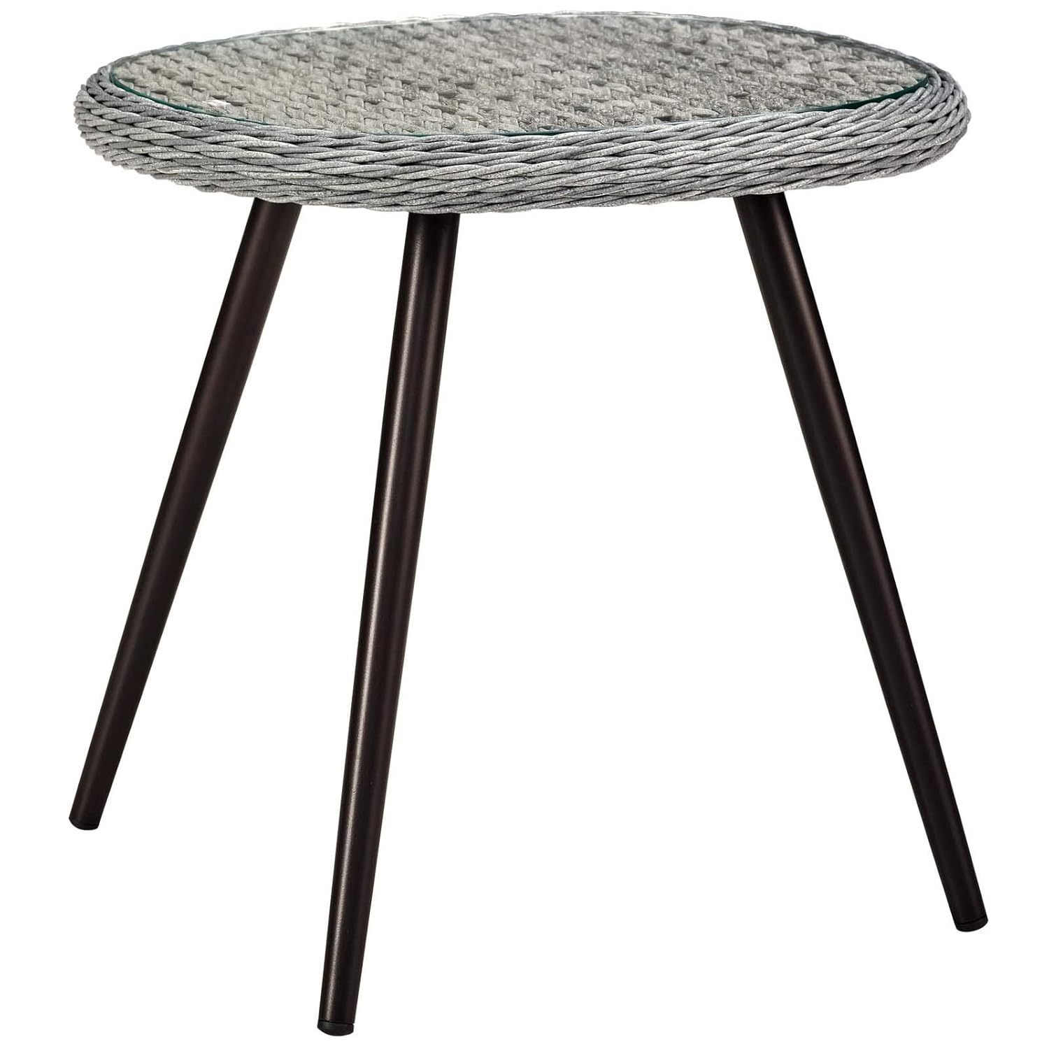 Modway Endeavor Rattan & Glass Top Patio End Table in Gray and Black