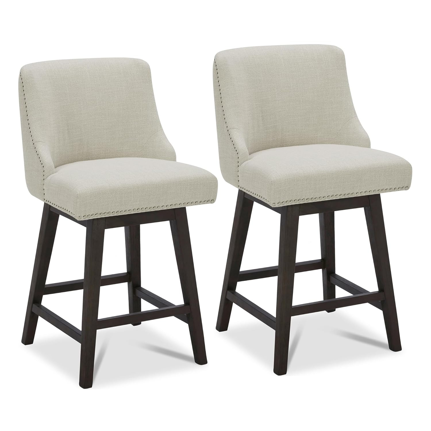 CHITA 26 inch Fabric Swivel Upholstered Counter Height Bar Stools with Full Back, Set of 2, Linen