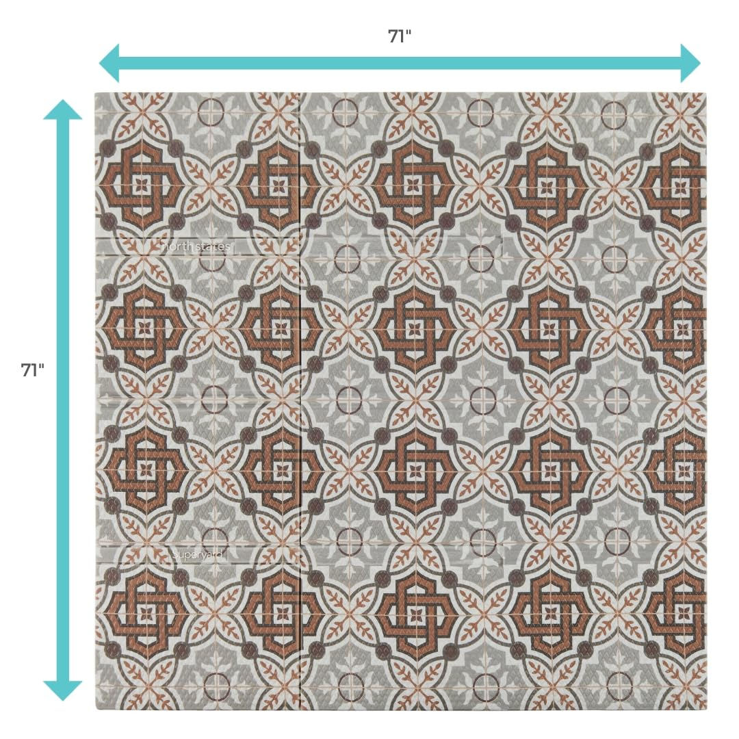 Toddleroo by North States 71" x 71" Foldable Mosaic Padded Play Mat. Extra Large Foam Baby Play Mats for Floor, Waterproof Tummy Time Mat for Indoor & Outdoor Use
