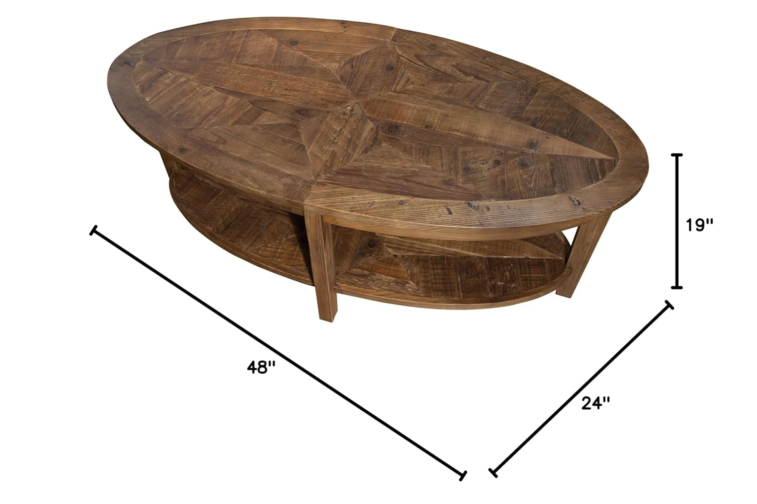 Alaterre Furniture 48-Inch Natural Revive Oval Coffee Table with Storage Shelf – Rustic Wood Accent and Farmhouse Style for Living Room