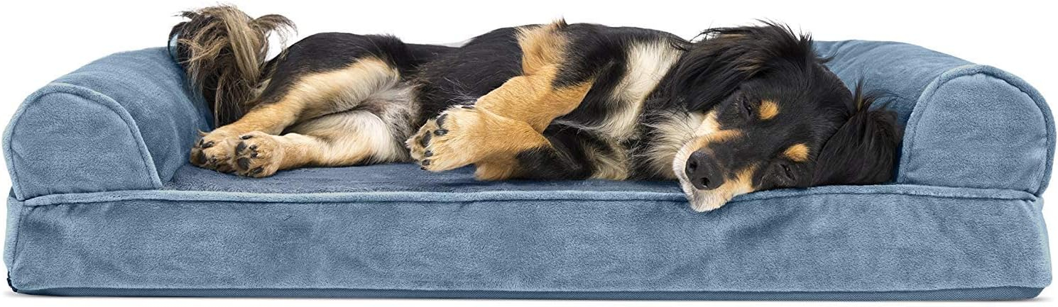 FurHaven Pet Products Faux Fur & Velvet Orthopedic Sofa Pet Bed for Dogs & Cats - Harbor Blue, Medium