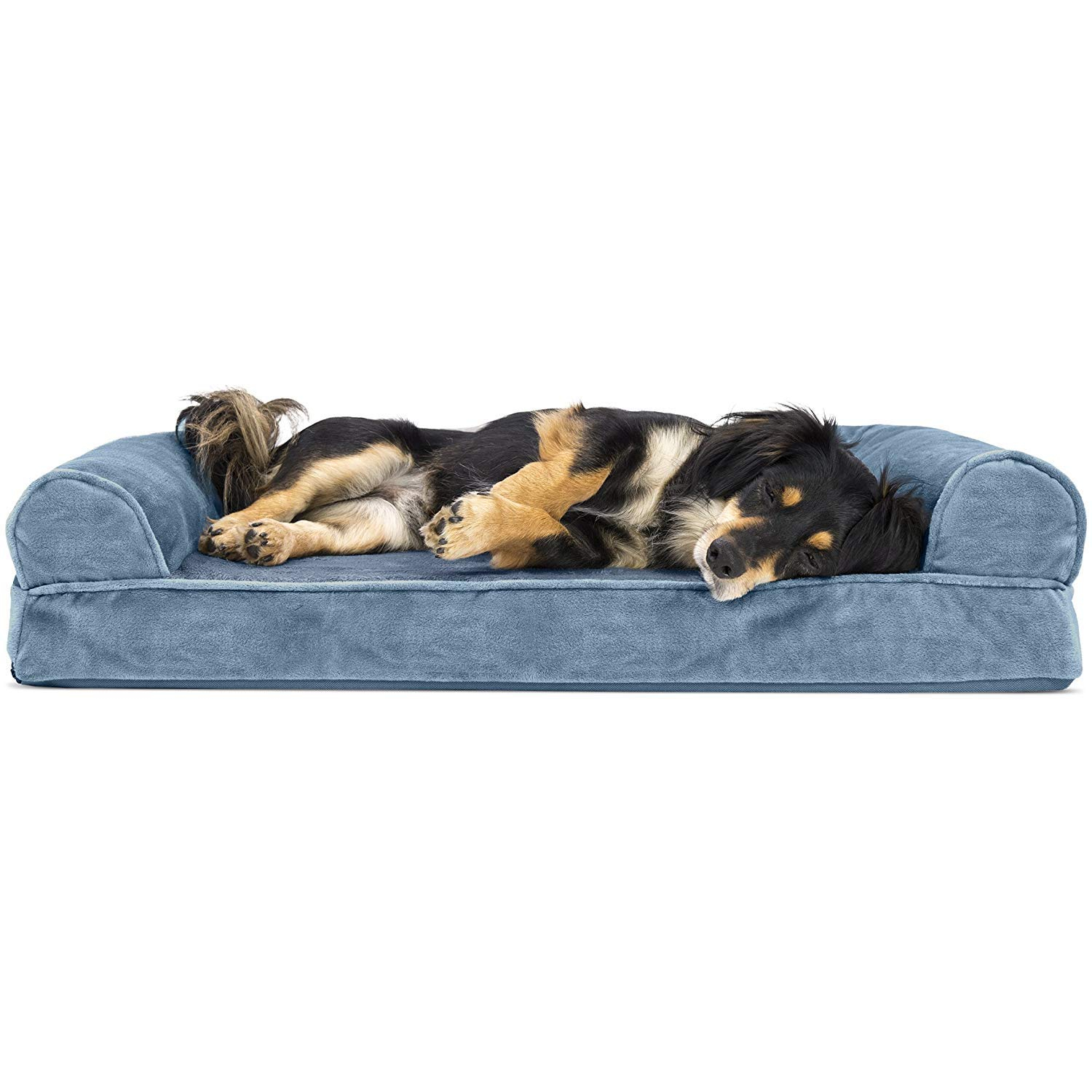FurHaven Pet Products Faux Fur & Velvet Orthopedic Sofa Pet Bed for Dogs & Cats - Harbor Blue, Medium
