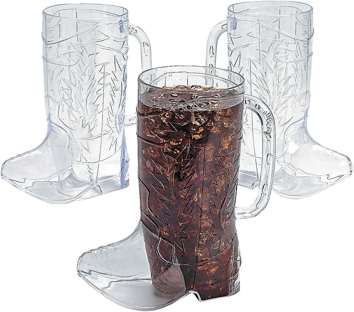 Fun Express Clear Cowboy Boot-Shaped Plastic Mugs Set of 36 - Western-Themed Parties BBQs Receptions Special Occasions - Durable Reusable Drinks & Celebrations - 17 oz Capacity 6 1/2" Tall - 36 Piece