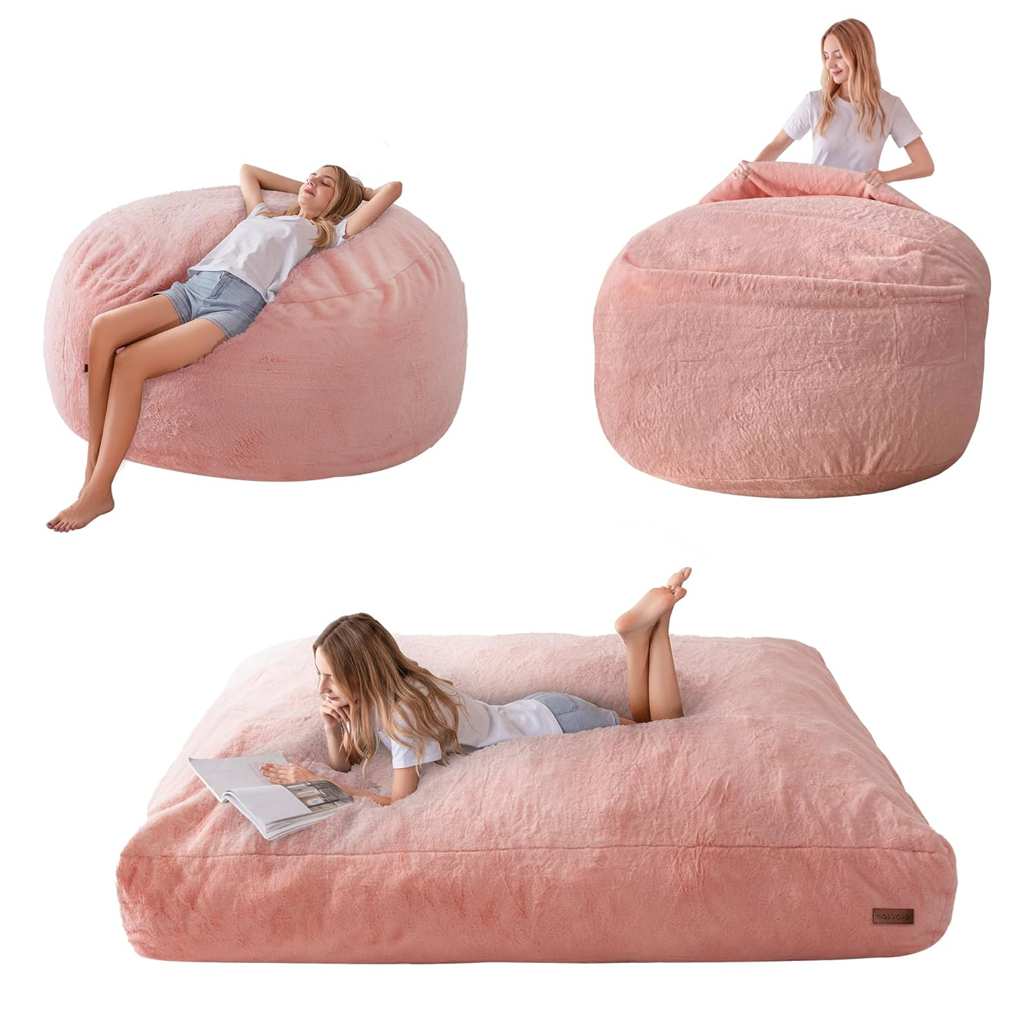 MAXYOYO Giant Bean Bag Chair Bed for Adults, Convertible Beanbag Folds from Lazy Chair to Floor Mattress Bed, Large Floor Sofa Couch, Big Sofa Bed, High-Density Foam Filling, Machine Washable