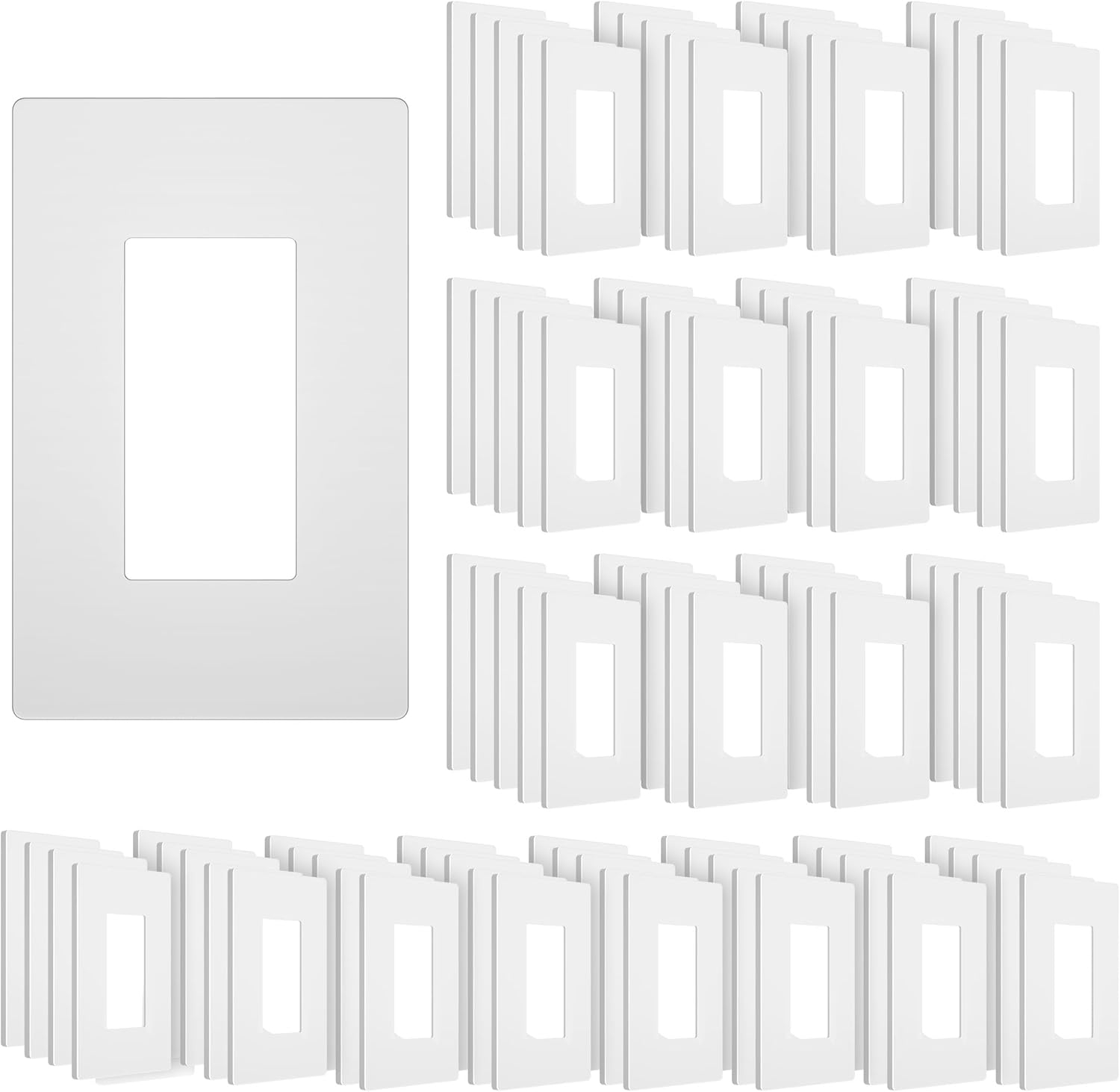 Screwless Decorator Wall Plate, Child Safe Outlet Cover, 1-Gang White Switch Plate Covers, Unbreakable Polycarbonate Thermoplastic, Standard Size, Glossy, 10 Pack