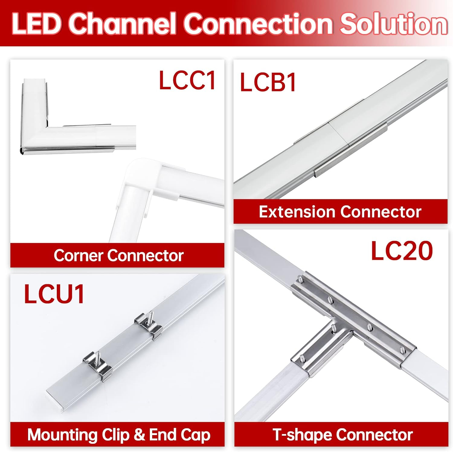 Muzata LED Channel Install Accessories Including 12Pack Stainless Steel Mounting Clips and 6Pack Grey End Caps fit Muzata U1SW U Shape Aluminum LED Strip Light Channel LCU1 WW