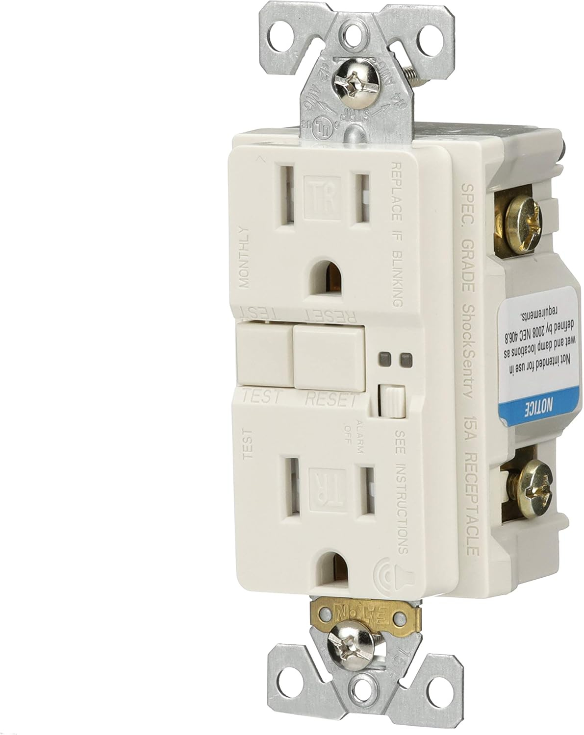 EATON TRSGFA15LA Aaron Hart 15A 125V Tamper Resistant GFCI Receptacle with Audible Alarm, Light Almond