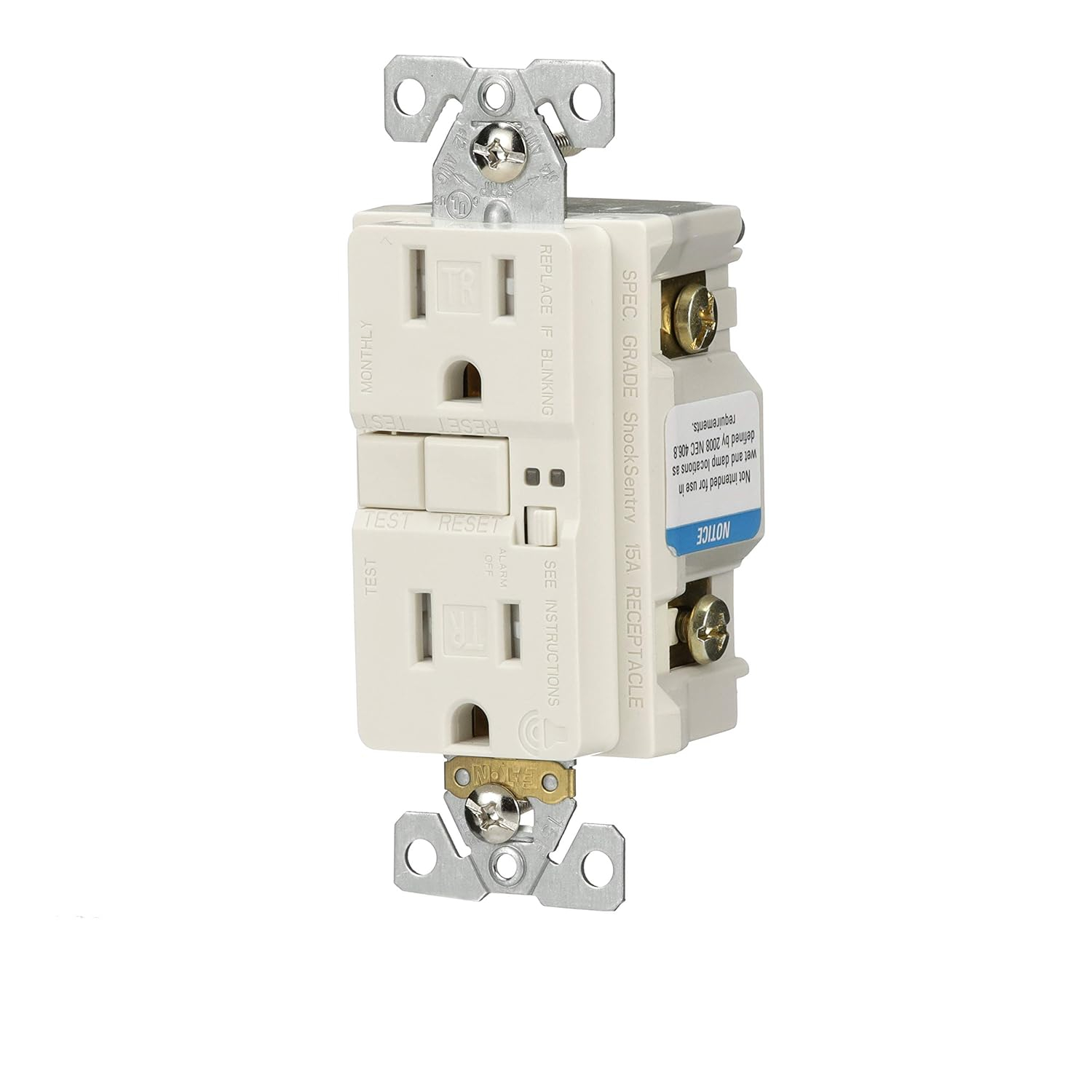 EATON TRSGFA15LA Aaron Hart 15A 125V Tamper Resistant GFCI Receptacle with Audible Alarm, Light Almond