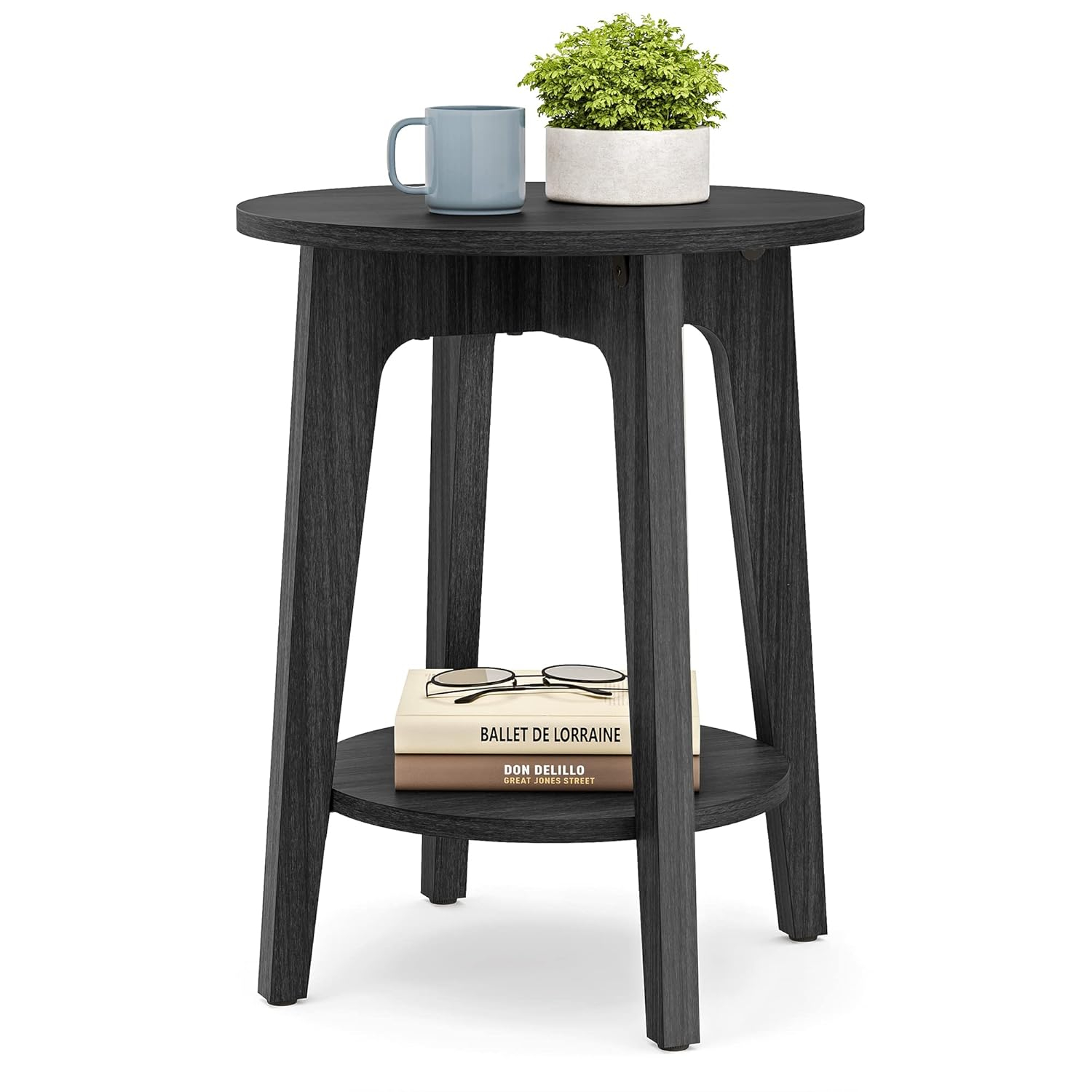VASAGLE Side Table, Small Round End Table with Lower Shelf, Nightstand for Small Spaces, Living Room, Bedroom, Charcoal Gray ULET283T22