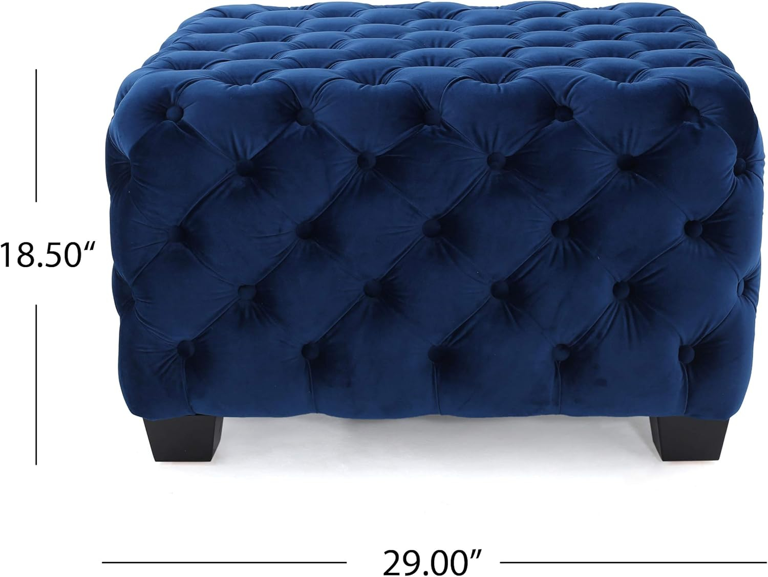 Thaurin Modern Glam Button Tufted Velvet Ottoman, Navy Blue and Dark Brown