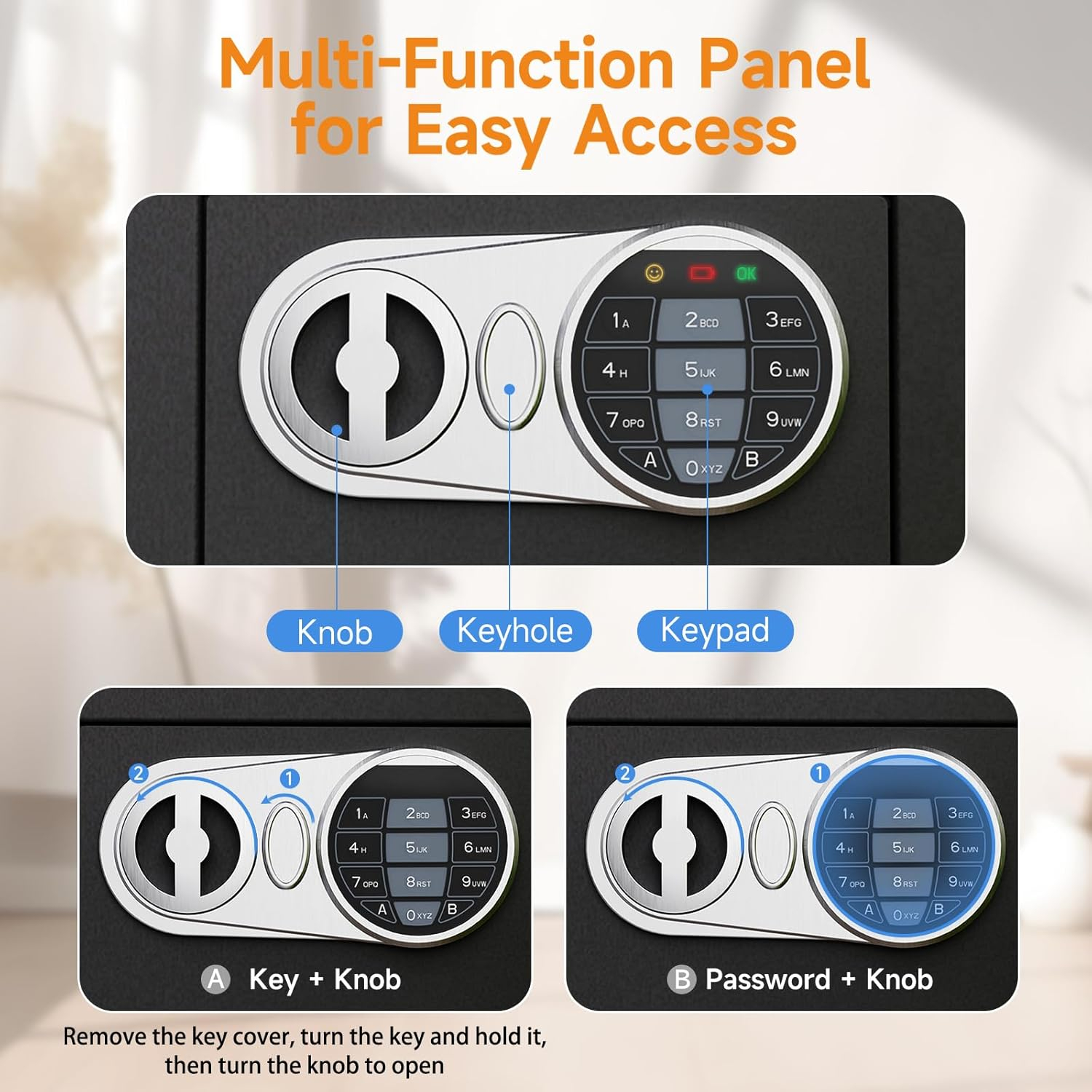 Goldenkey Small Safe Box for Money, Digital Home Safe Box with Keys&Code for Cash and Coin, Security Mini Safe for Kids Personal Items, 6.69"D x 9.05"W x 6.69"H, 0.236 Cu.Ft.