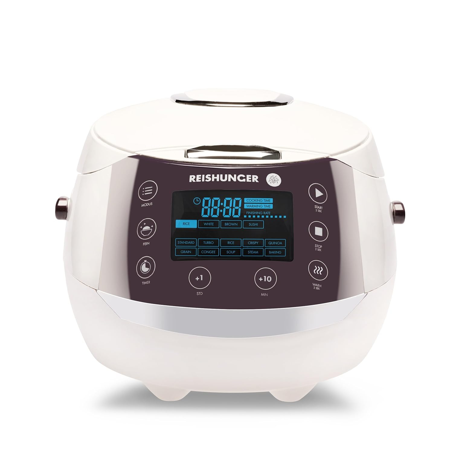 Reishunger Digital Rice Cooker and Steamer, Black, Timer - 8 Cups - Premium Inner Pot, Multi Cooker with 12 Programs & 7-Phase Technology for Brown Rice, Soups, Grains, Oatmeal & more - 1-8 People