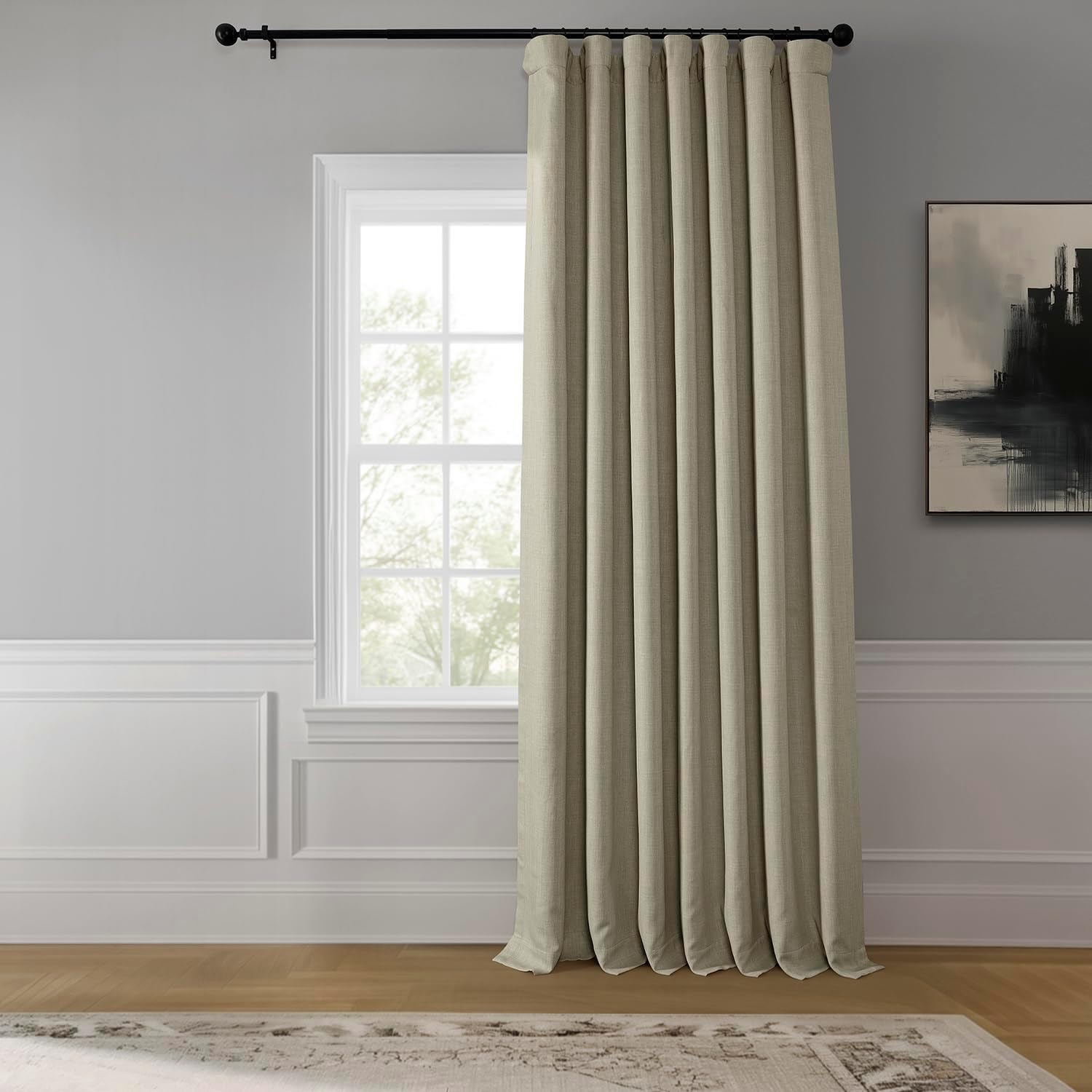 Oatmeal Faux Linen Extra Wide Room Darkening Curtain (1 Panel), Oatmeal, 100W X 108L