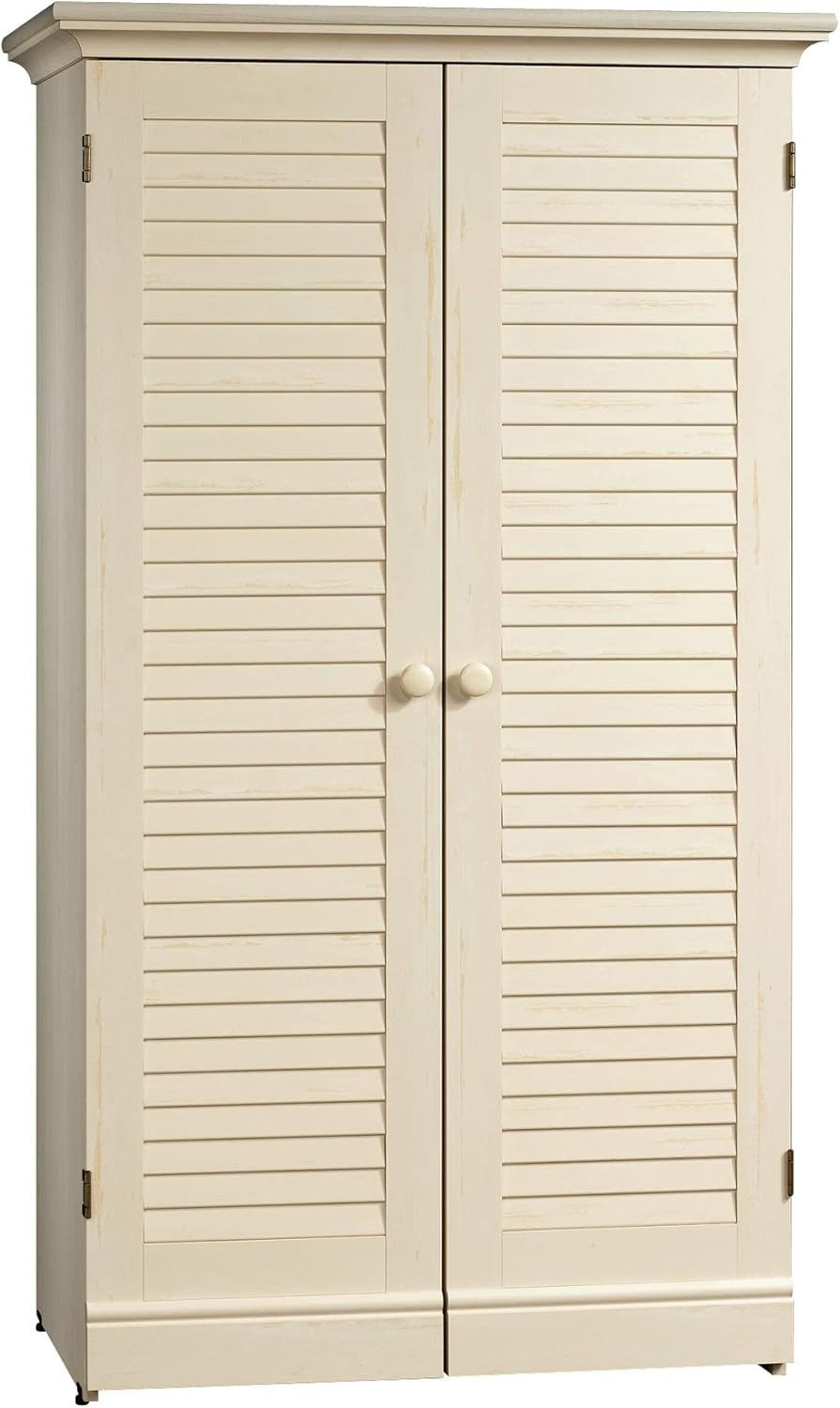 Sauder Harbor View Craft Armoire, Antiqued White