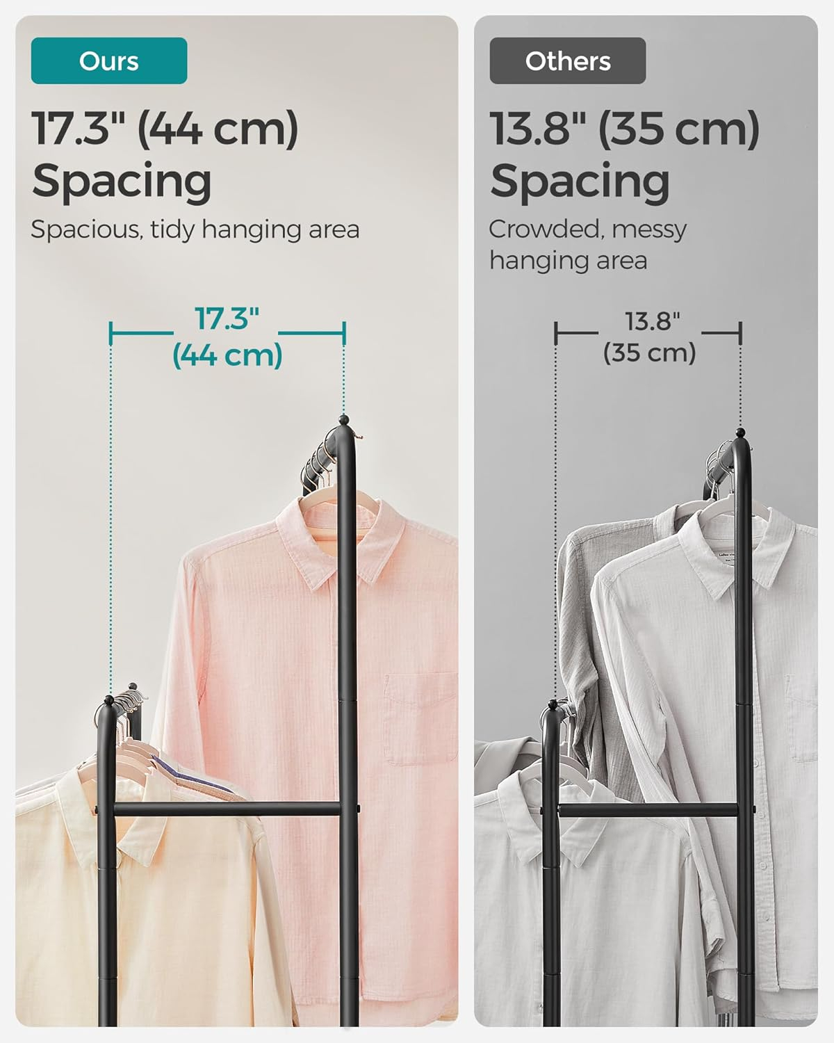 Black Steel Double Rod Portable Clothes Rack with Mesh Shelf