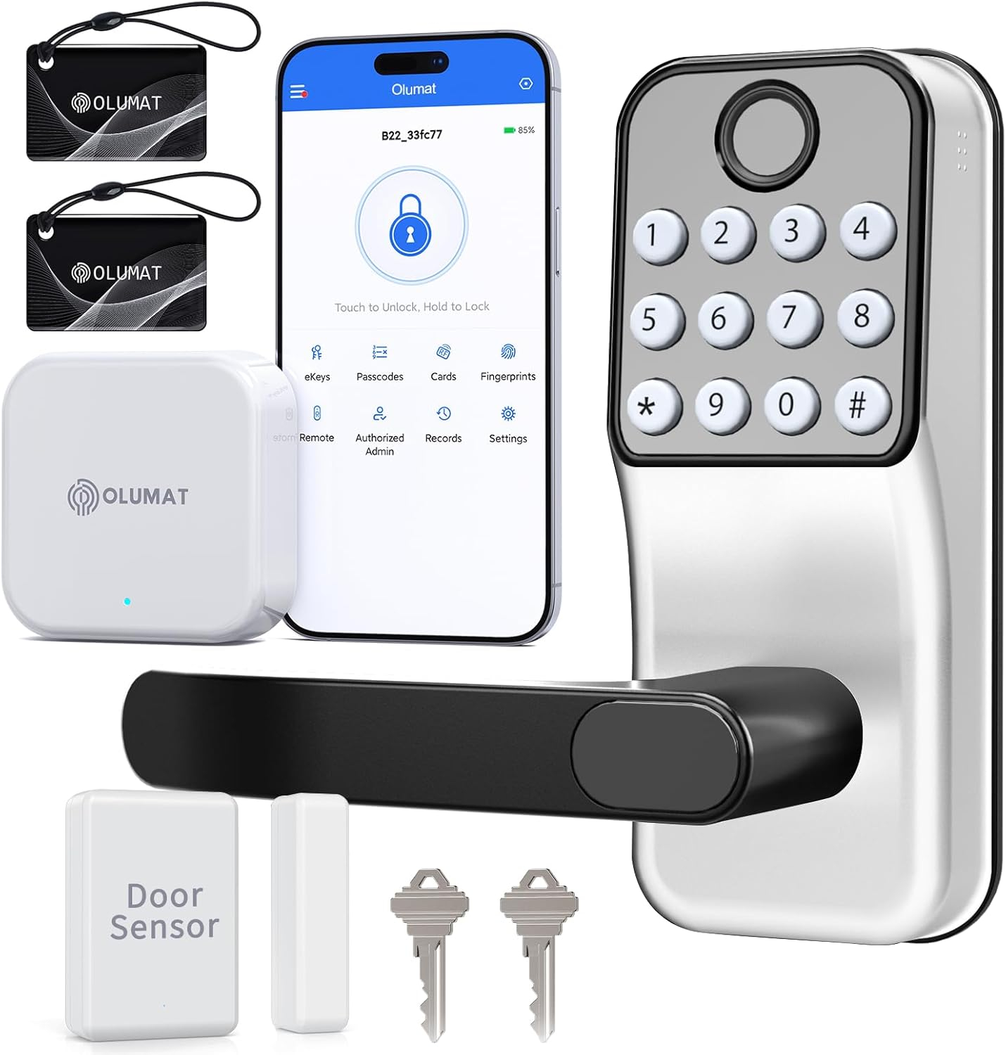 Smart Lock with Handle: Wi-Fi Keyless Entry Door Lock - Smart Locks for Front Door - Biometric Fingerprint Door Lock - Smart Door Lock with Keypad - Garage Door with App Control - Auto Lock