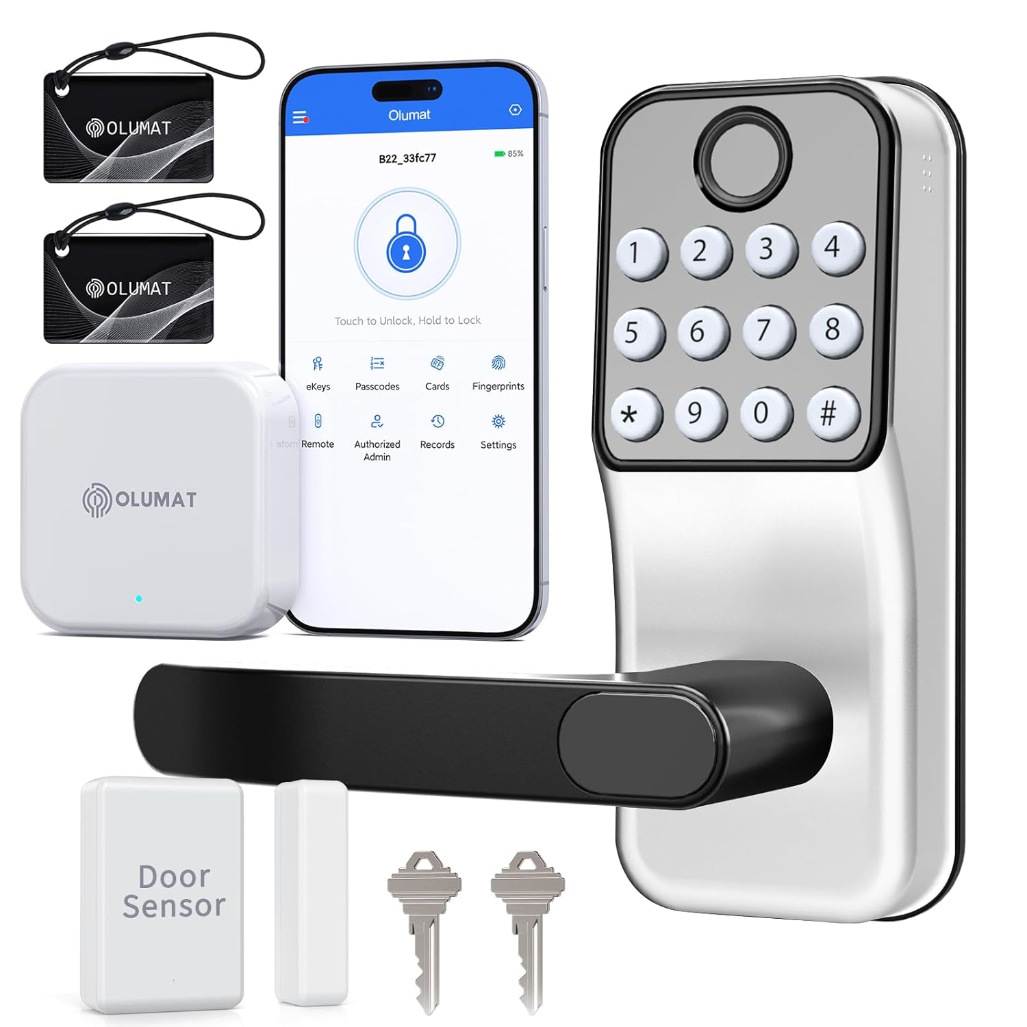 Smart Lock with Handle: Wi-Fi Keyless Entry Door Lock - Smart Locks for Front Door - Biometric Fingerprint Door Lock - Smart Door Lock with Keypad - Garage Door with App Control - Auto Lock