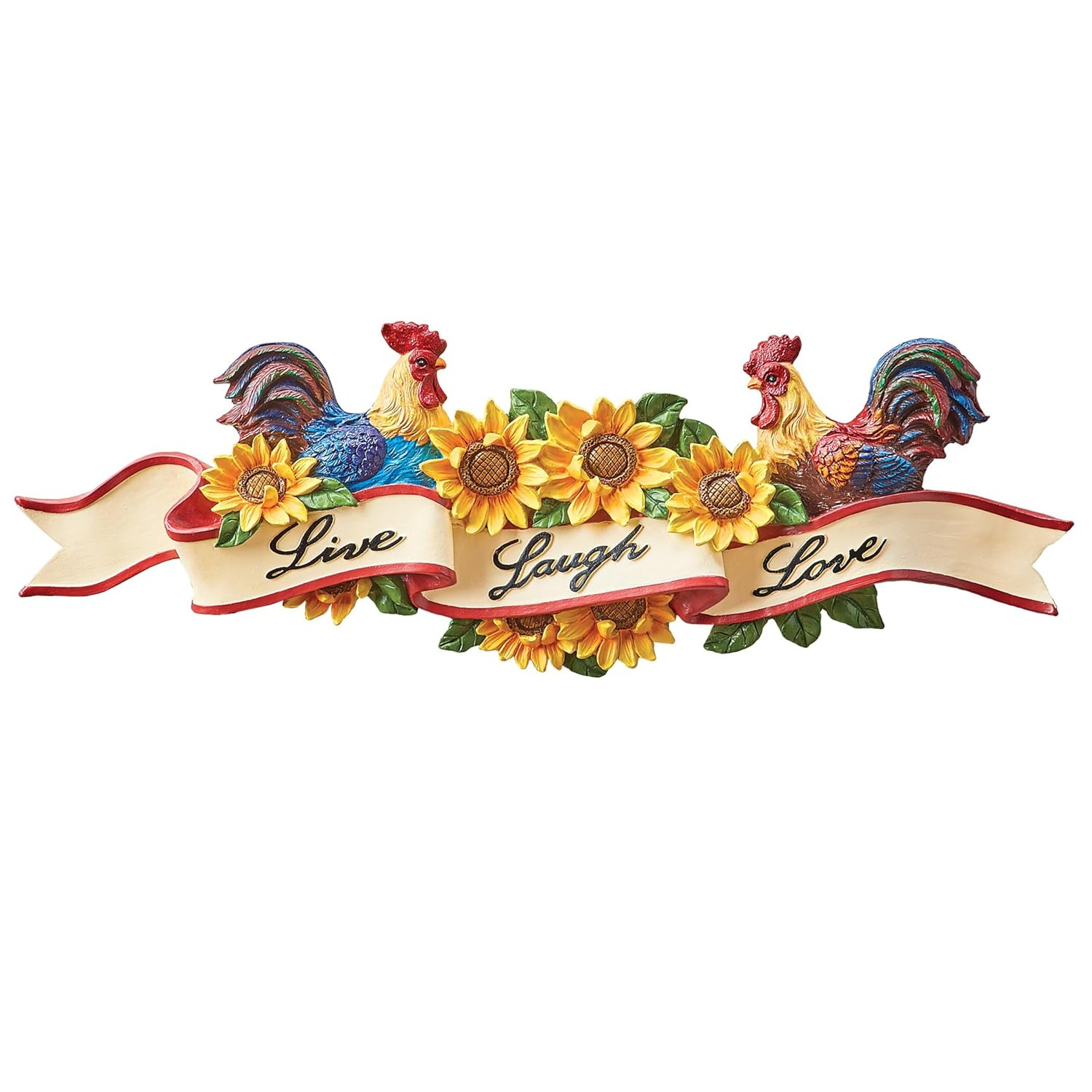 Collections Etc Roosters & Sunflowers Inspirational Live Laugh Love Wall Art 20.25 X 1.5 X 6.5