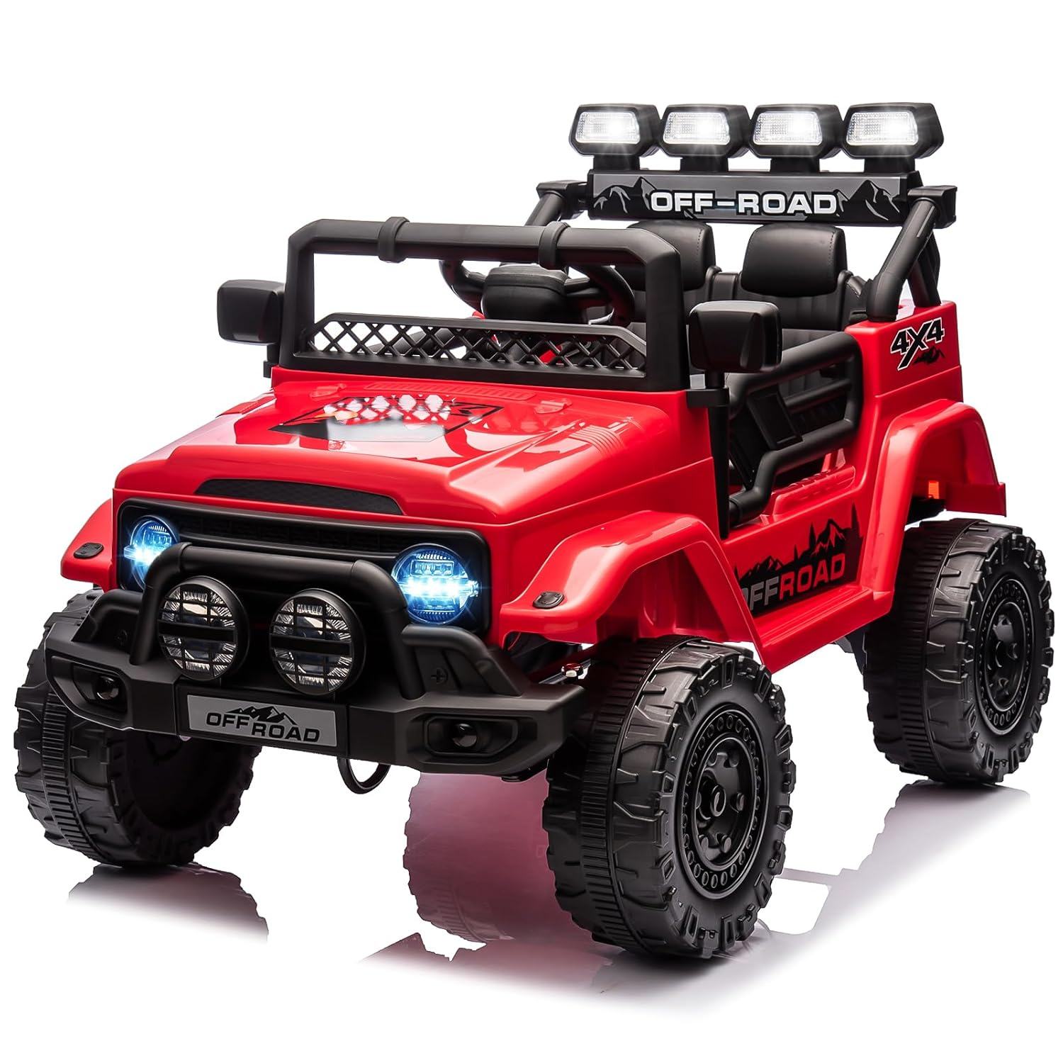 Ride On Truck Car 12V, Electric Vehicle w/Remote Control, 3 Speeds, LED Lights, Music, Spring Suspension, Ride on Car for Kids
