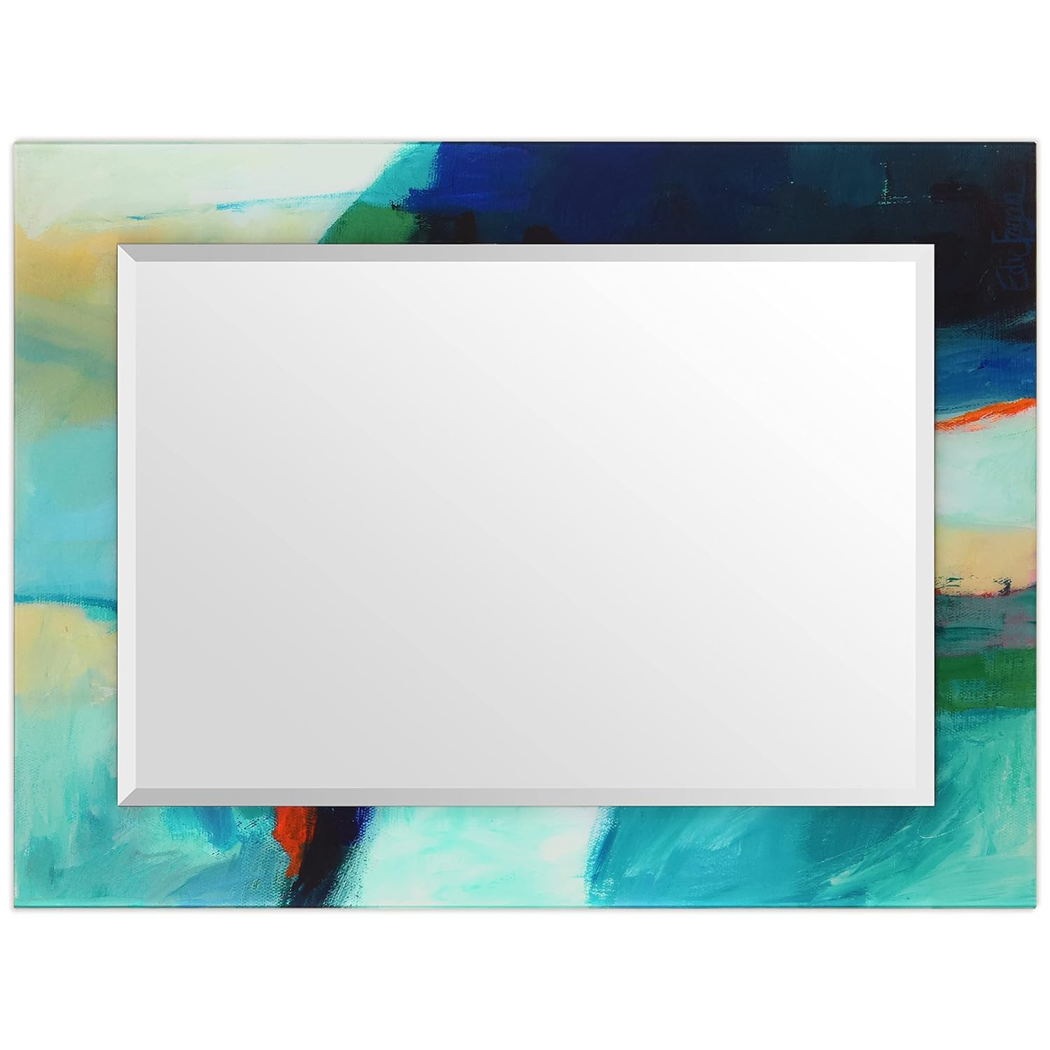 Empire Art Direct TAM-107234-4030 'Sky' Rectangular Beveled Mirror on Free Floating Printed Tempered Art Glass