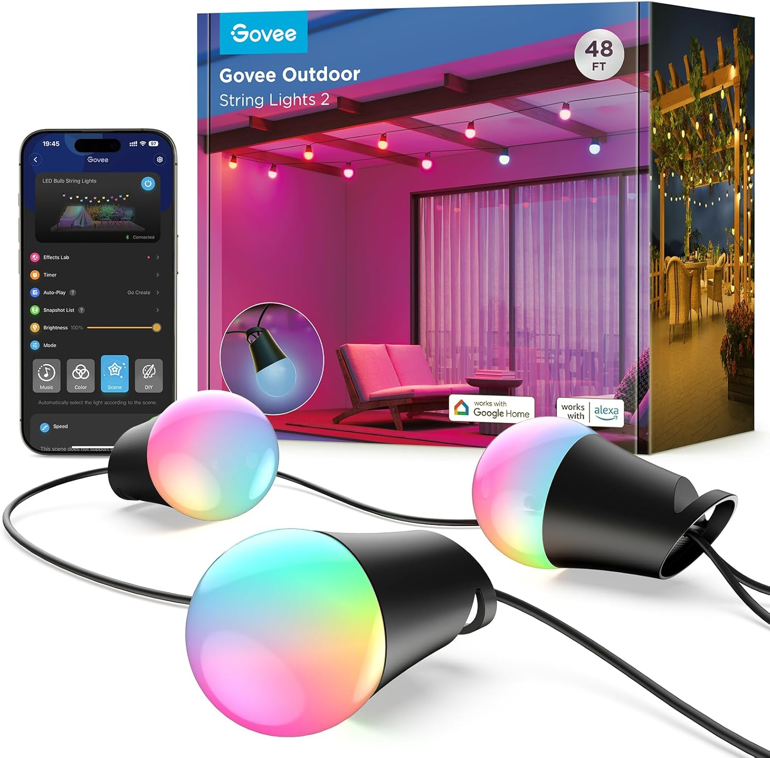 48ft Multicolor LED Outdoor String Lights with App Control
