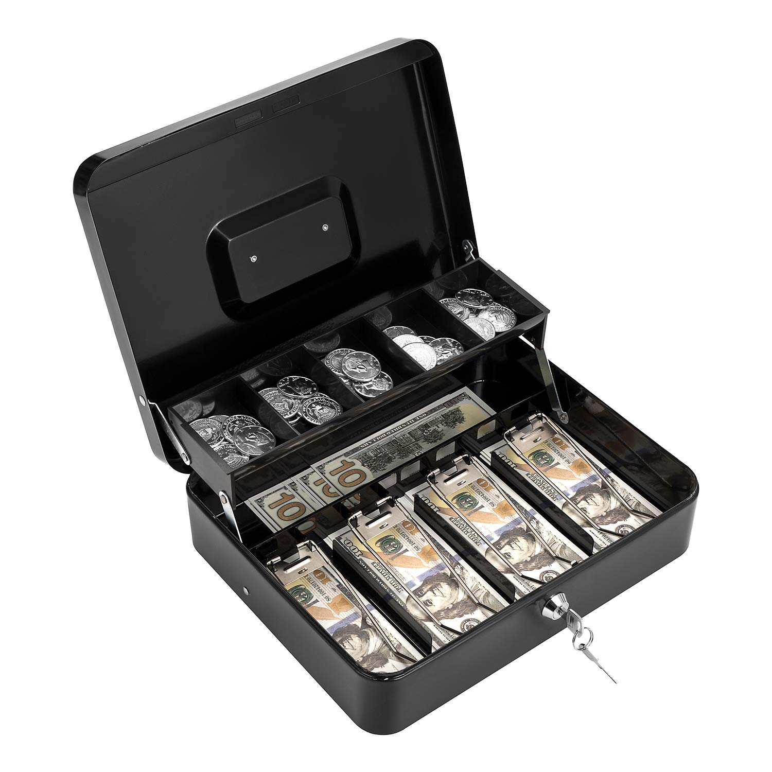 Geohiaul Cash Box with Money Tray and Lock Money Box for Cash Cash Box with Lock 11.80" x 9.40" x 3.54"