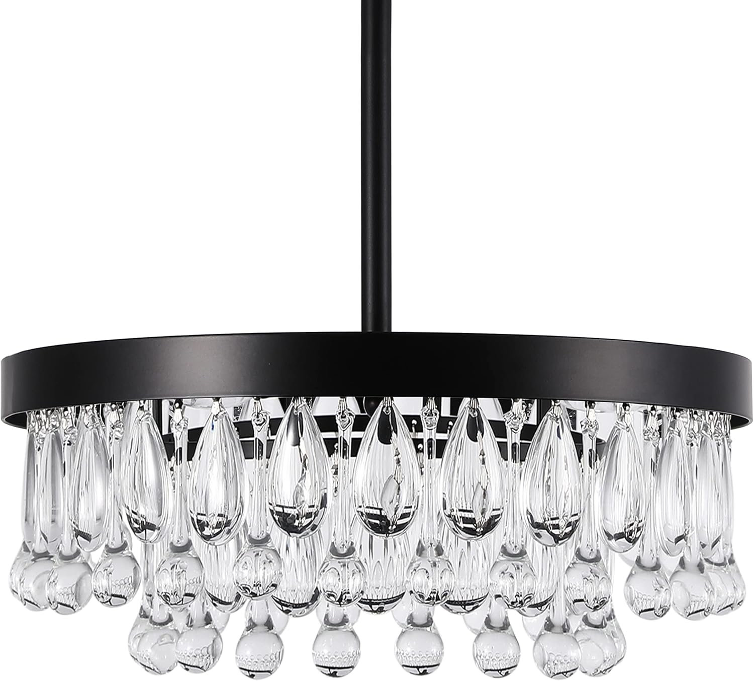 SEOL-Light Vintage Black Crystal Drops Close to Ceiling Light Fixture Round Tiered Chandeliers Large Flush Mount for Bedroom,Kitchen,Hallway,Dimmable,3 Light,120W,E12,15 Dia*6" H;