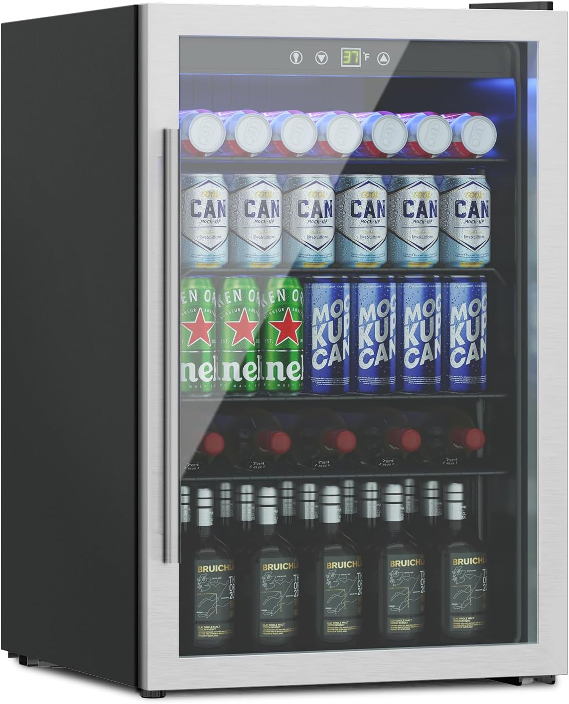 ZenZone 4.5 Cu.ft Beverage Refrigerator and Cooler, 145 Can Mini fridge with Glass Door for Soda Beer Wine, Small Drink Dispenser with Digital Adjustable Thermostat for Home Office Bar