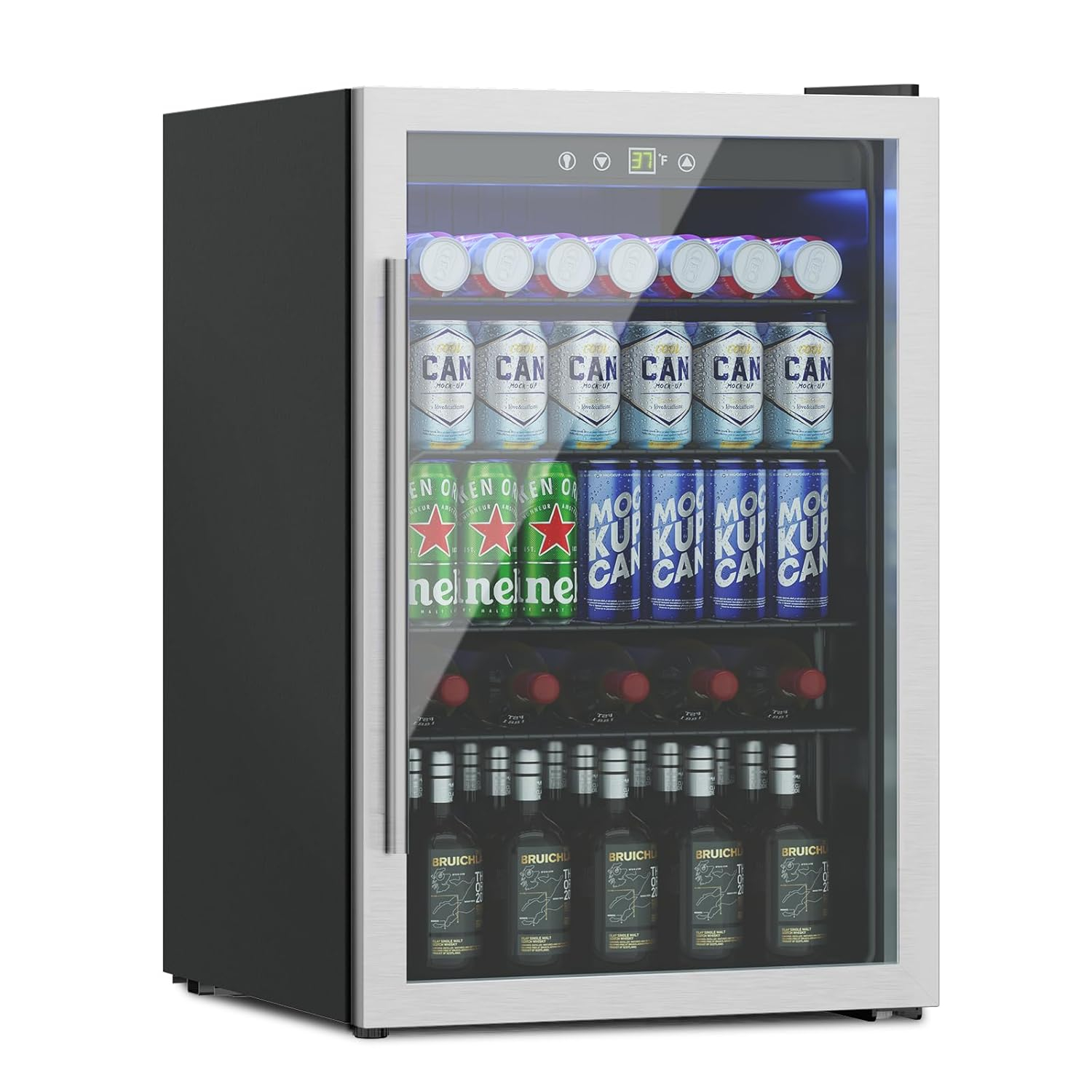 ZenZone 4.5 Cu.ft Beverage Refrigerator and Cooler, 145 Can Mini fridge with Glass Door for Soda Beer Wine, Small Drink Dispenser with Digital Adjustable Thermostat for Home Office Bar