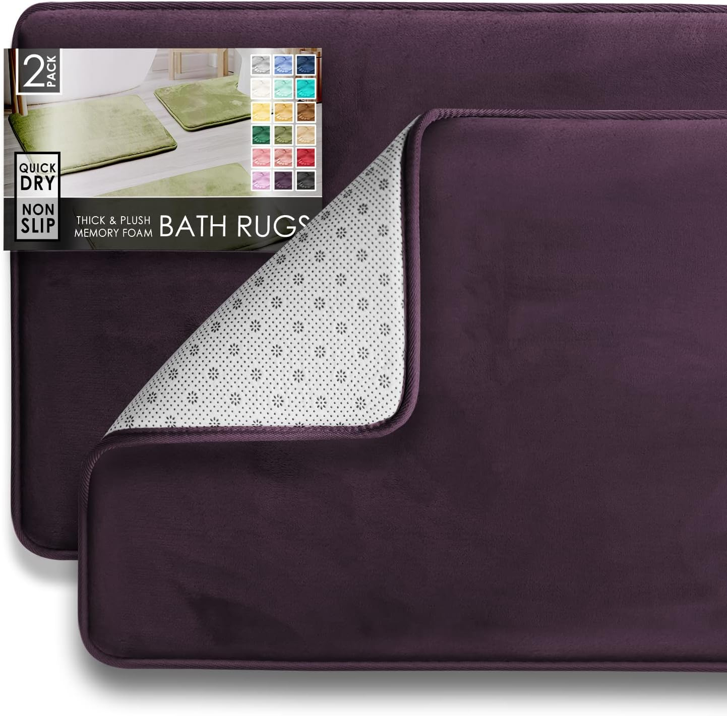 Clara Clark 3 Piece Bathroom Rugs Bath Mat Set, Velvet Memory Foam Bath Mats for Bathroom - Non-Slip, PVC Backing Bath Rugs, Washable Bathroom Rug Mats - Dries Quickly, Lavender Bathroom Rug Set Solid
