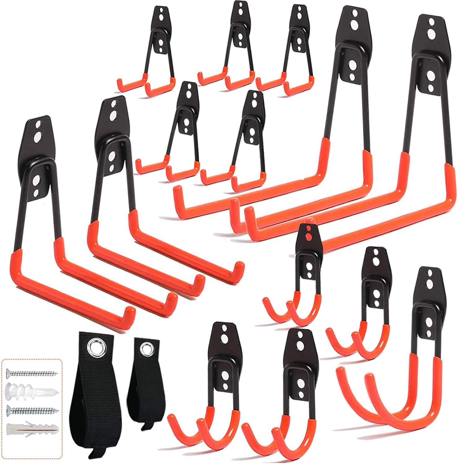 16PCS Garage Hooks Heavy Duty, Steel Storage Utility Hook, Organization Tool Shelf Have Anti Slip Coating for Organizing Power or Garden Tools, Cable Organization