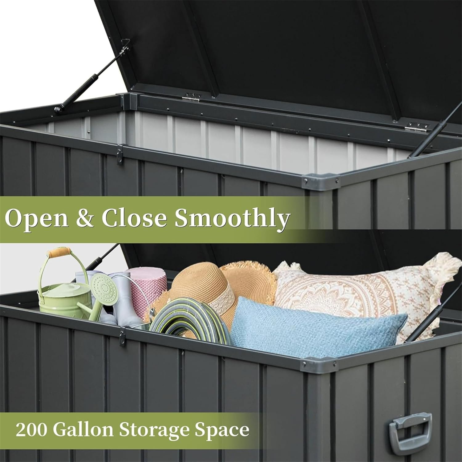 200 Gallon Outdoor Storage Deck Box Waterproof, Lockable UV Resistant Container Large Patio Storage Bin for Patio Outside Furniture Cushions, Pillows, Garden Tools（Dark Gray）