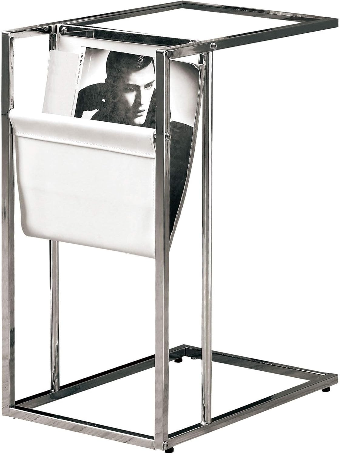 White/Chrome Metal Accent Table with Magazine Holder