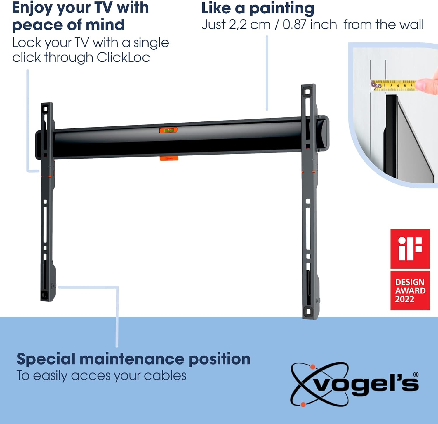 Vogel's TVM 3605 Fixed TV Wall Bracket for 40-100 inch TVs, Max. 165 lbs (75 kg), Flat TV Wall Mount max. VESA 600x400, Universal Compatibility, Distance to The Wall just 0.87 inch