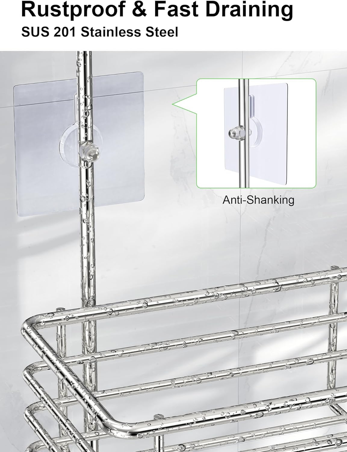 SMARTAKE Hanging Shower Head Caddy, Rustproof Bathroom Shower Room Shelf Organizer, SUS201 Stainless Steel Over The Shower Storage Rack, for Toilet, Silver