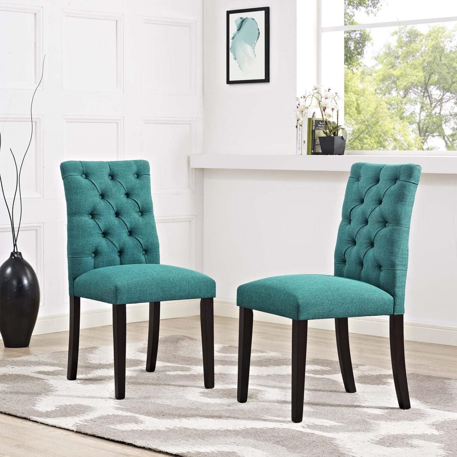 Modway MO- Duchess Modern Tufted Button Upholstered Fabric Parsons, Dining Chair, Azure