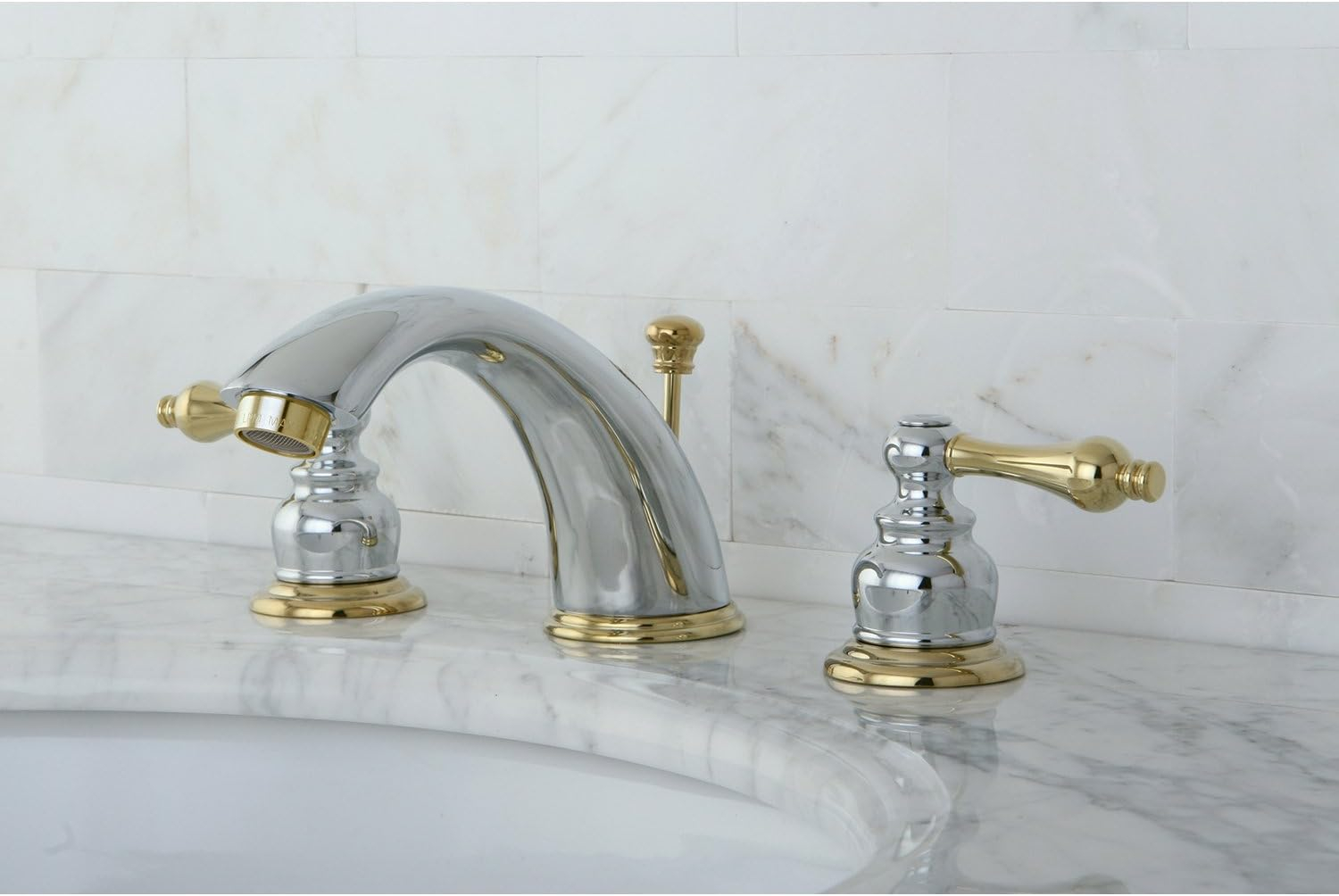 Kingston Brass KB974AL Victorian Widespread Bathroom Faucet, Polished Chrome/Polished Brass