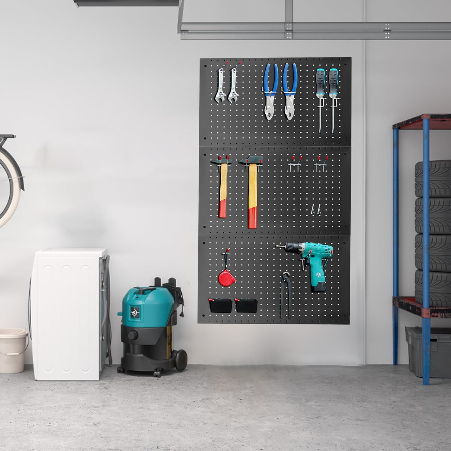 Heavy Duty Black Steel Pegboard Panels Set, 24in x 16in, 3 Pieces
