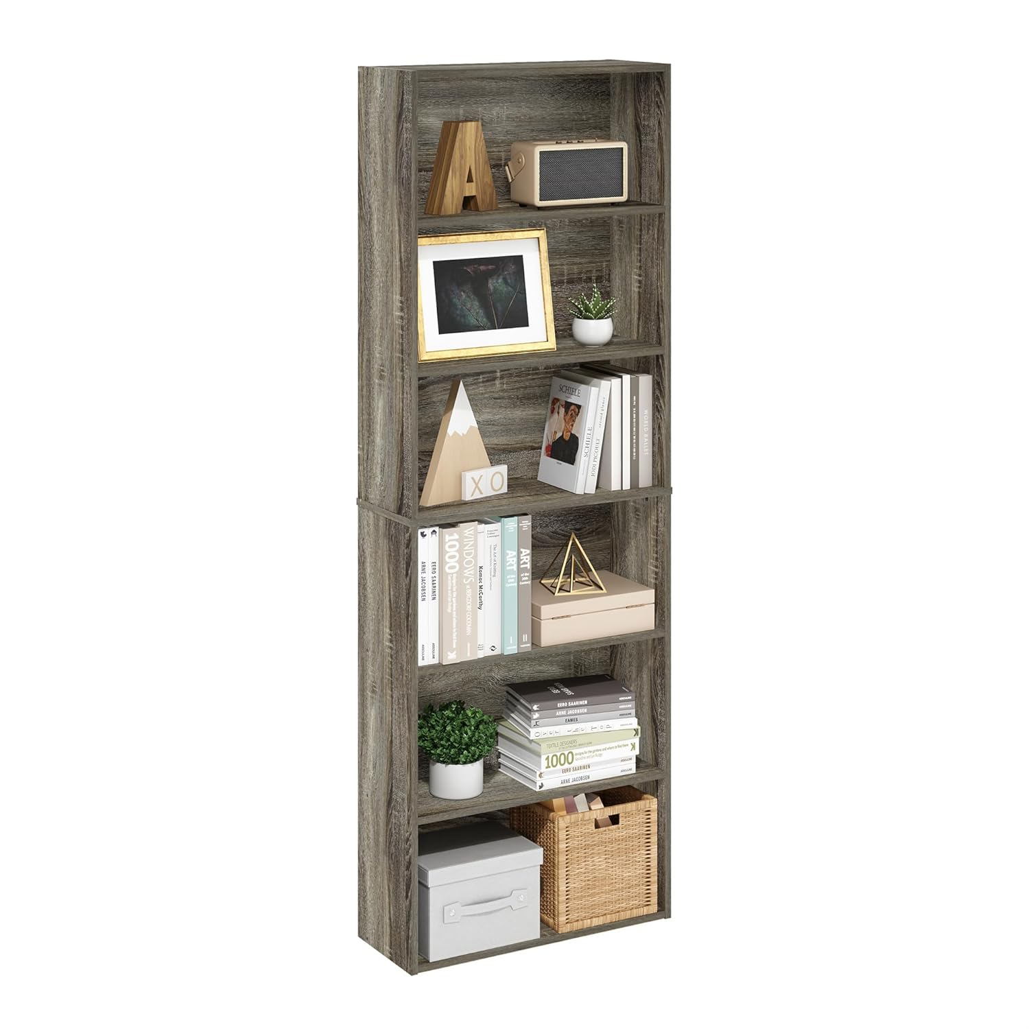 Furinno JAYA Simply Home Free Standing Adjustable 6-Tier Open Storage Bookcase, French Oak