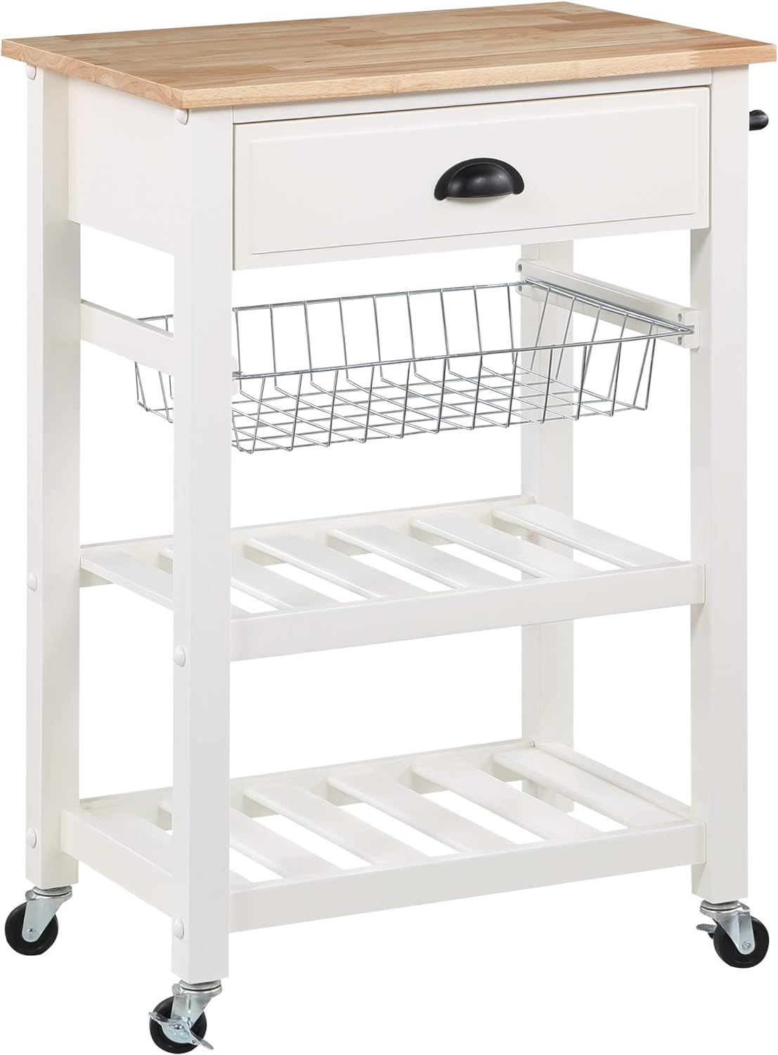 Hampton Engineered Wood Kitchen Cart With Wood Top and White Base