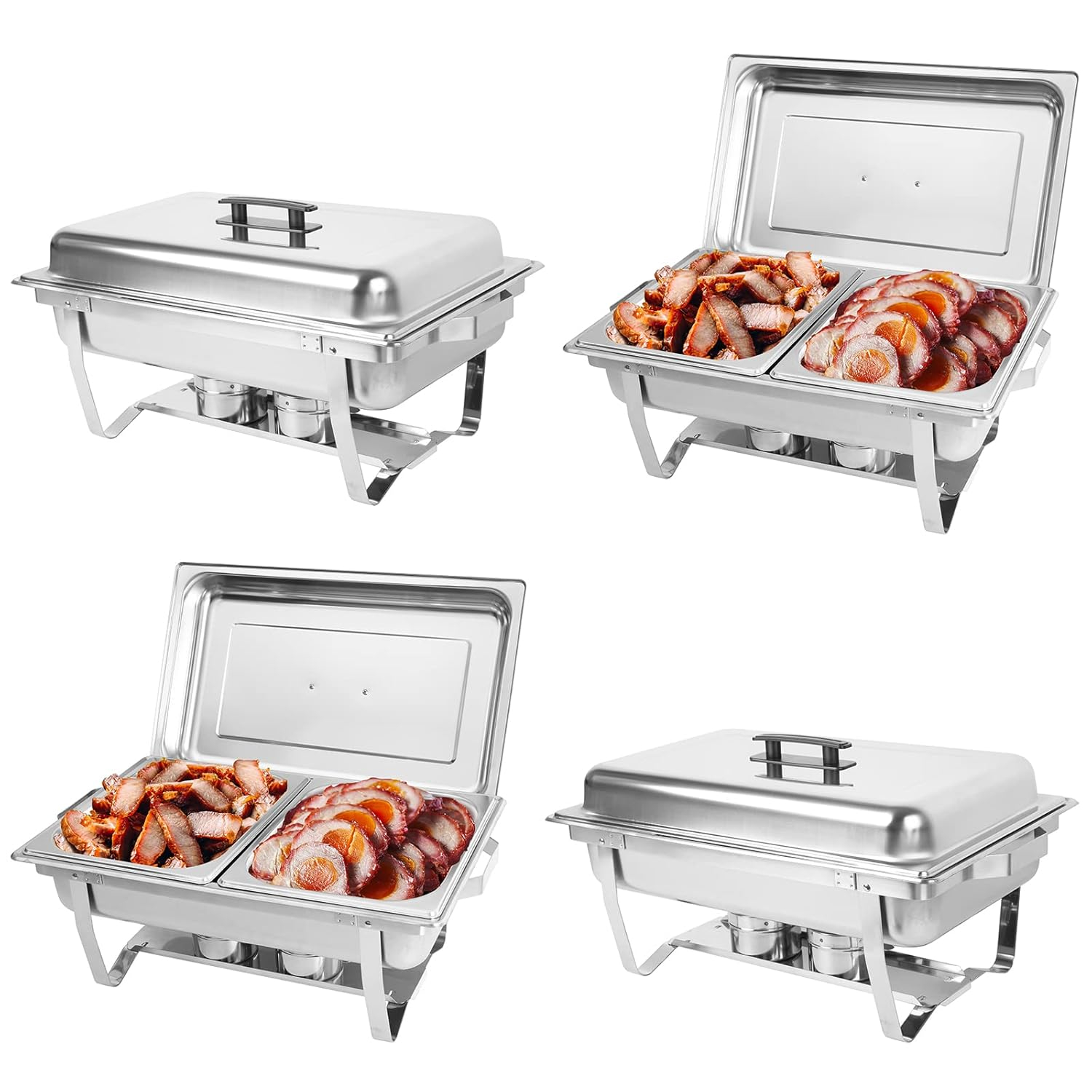 Chafing Dish Buffet Set 4 Pack, 8 QT Food Servers and Warmers Stainless Steel Chafer with Water Pan for Weddings, Parties, Banquets, and Catering