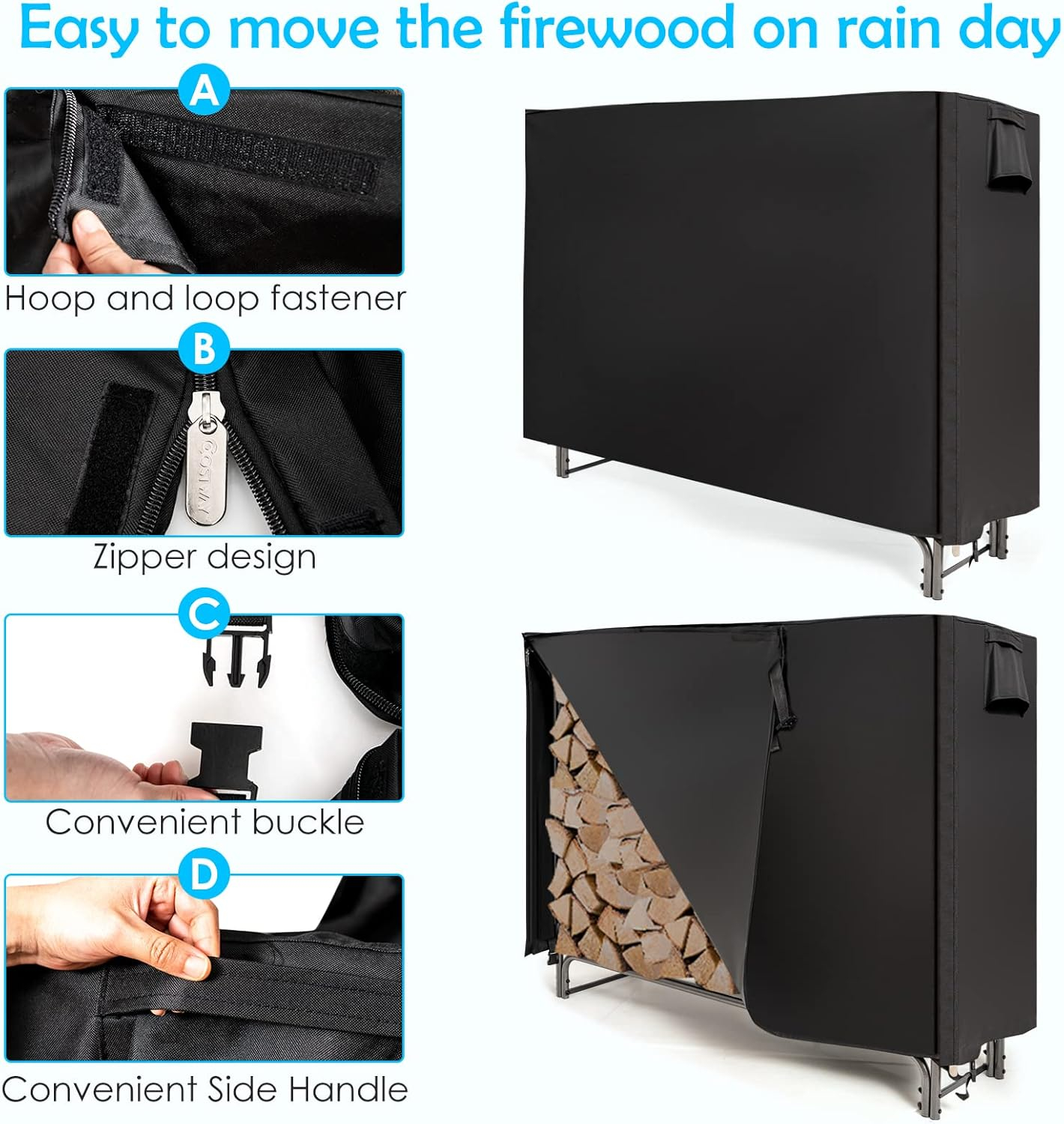 Goplus 5FT Firewood Rack Outdoor with Cover, Heavy Duty Firewood Log Holder, Waterproof Weather Resistant Fire Wood Rack Storage Stacker, Steel Tubular Log Stand for Fireplace, Patio, Courtyard