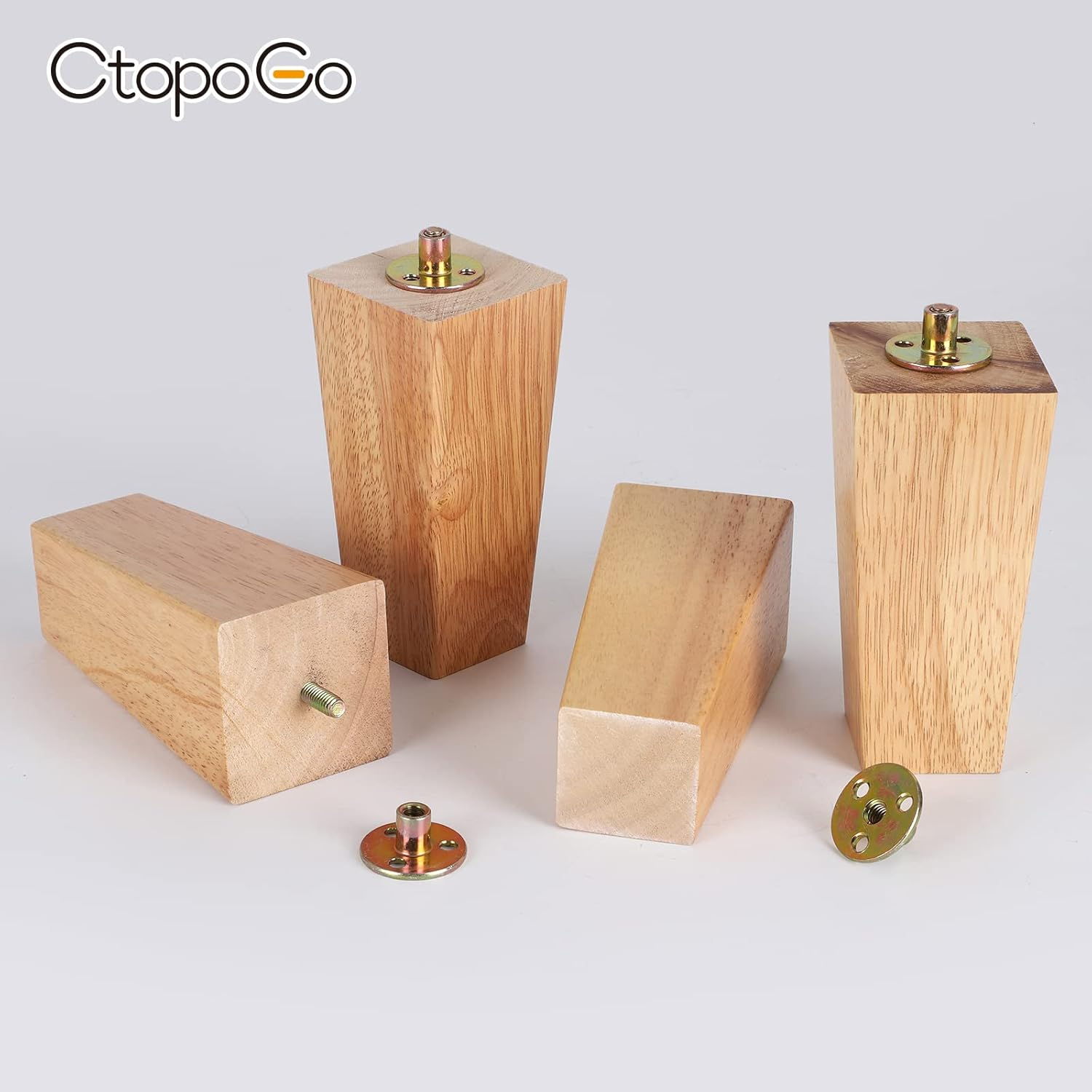 6 Inch Wood Furniture Legs, Wooden Couch Sofa Leg Feet Set of 4, Mid-Century Modern Black Square Replacement Legs for Sectional Nightstand Armchair Recliner Table Dresser Sideboard