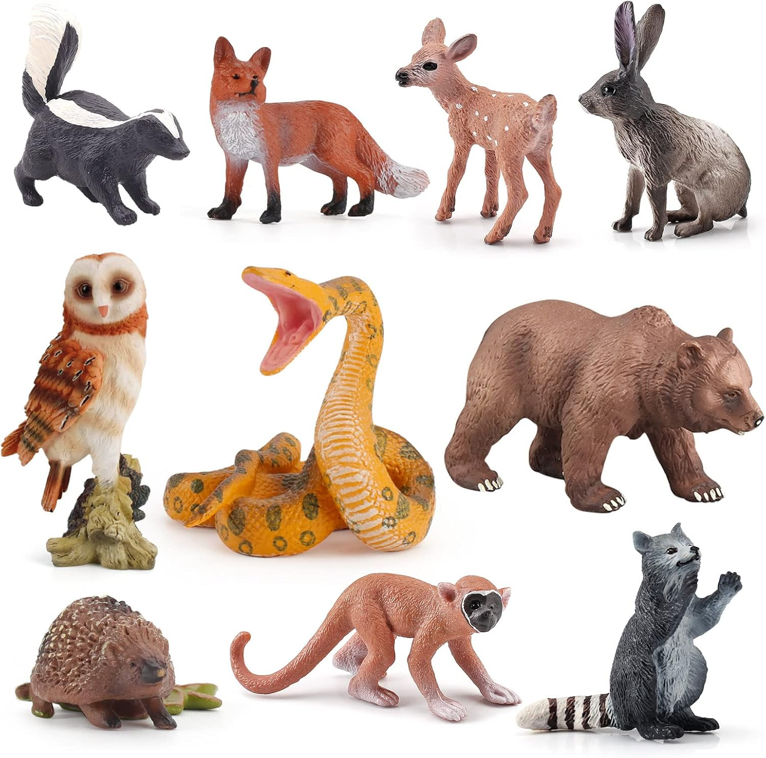 Forest Animal Figure Realistic Playset 10PCS Woodland Animal Figurines Toys Set Cake Toppers School Project Diorama Model Toy for Kids Fox Figurine Deer Figurine