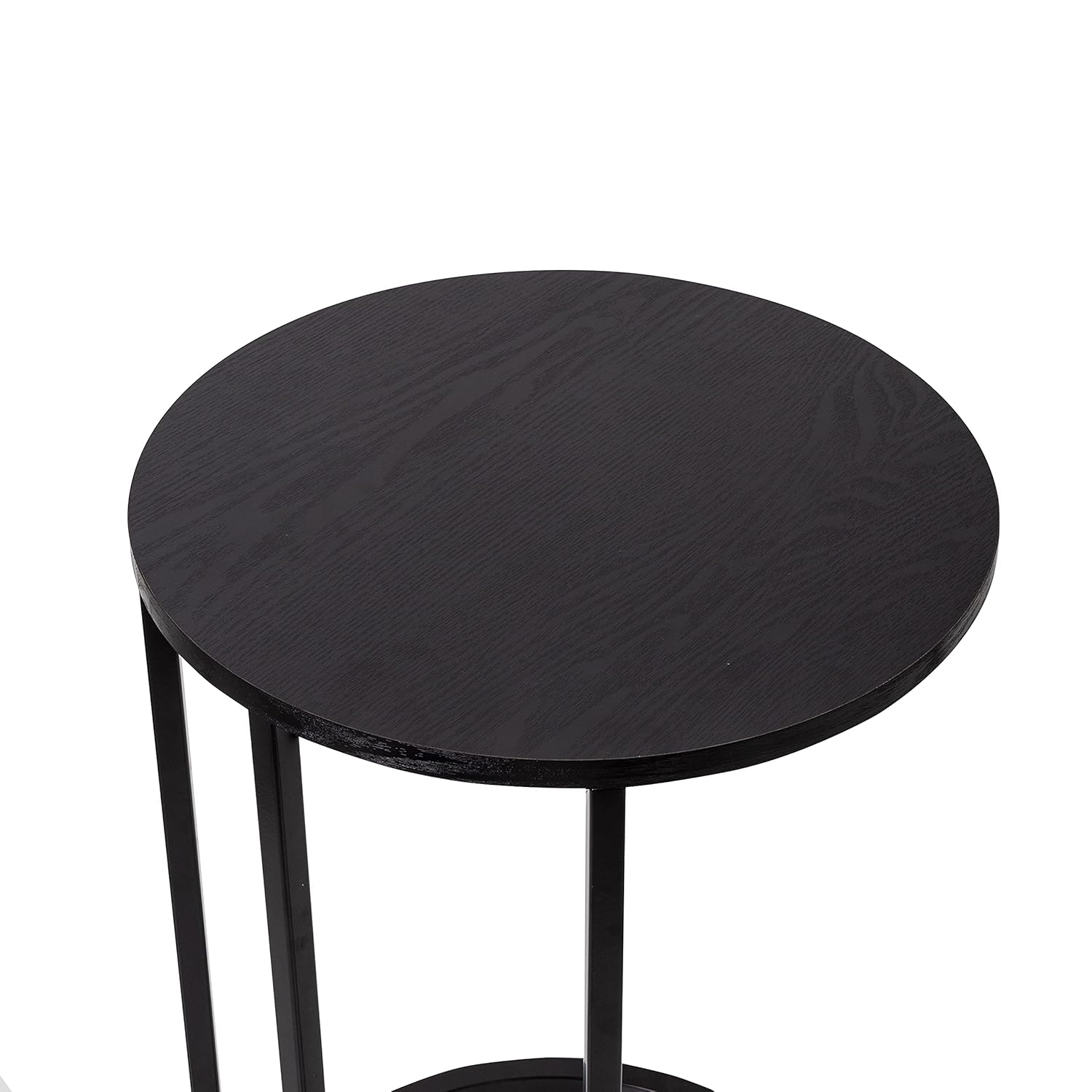 Honey-Can-Do Wood and Metal Round End Table, Black