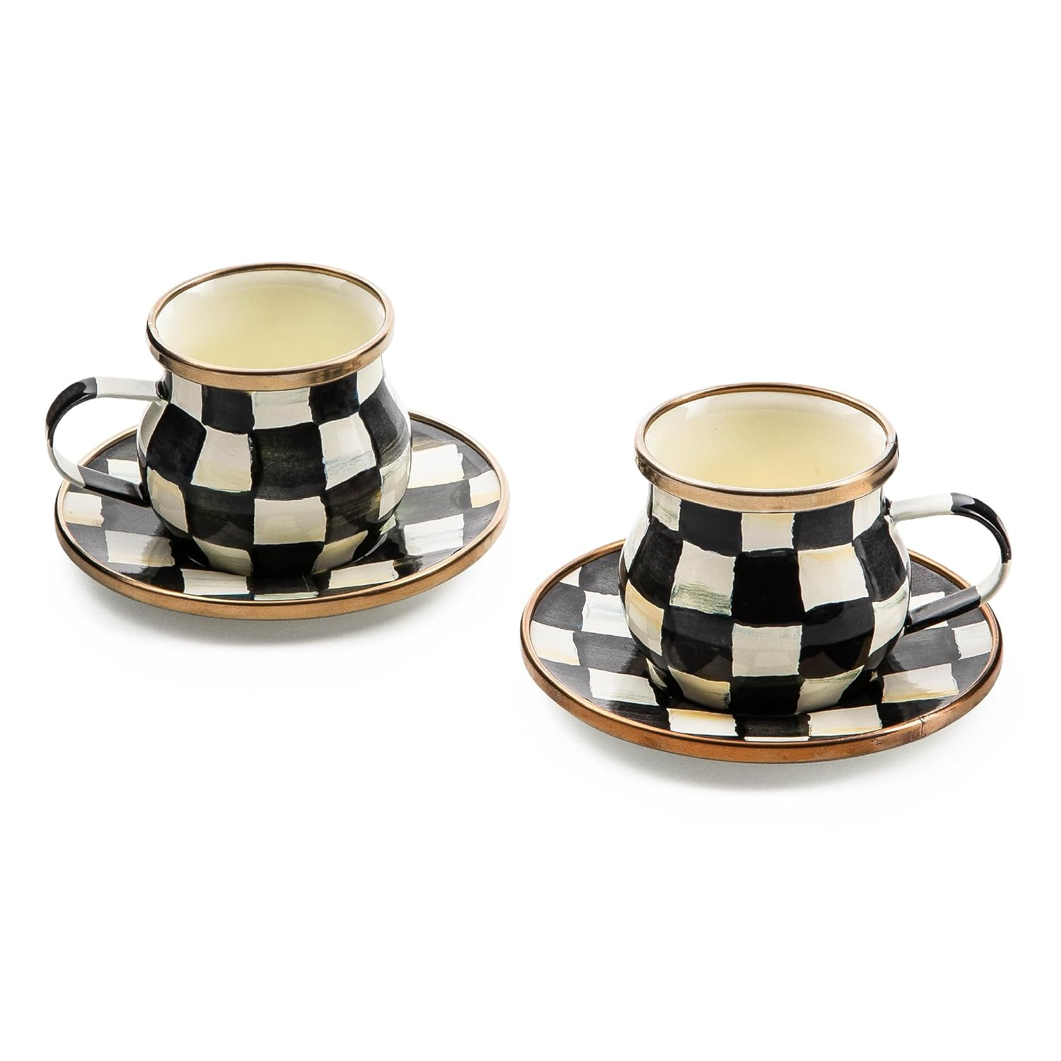 Courtly Check Enamel Espresso Cup & Saucer Set, Black and White