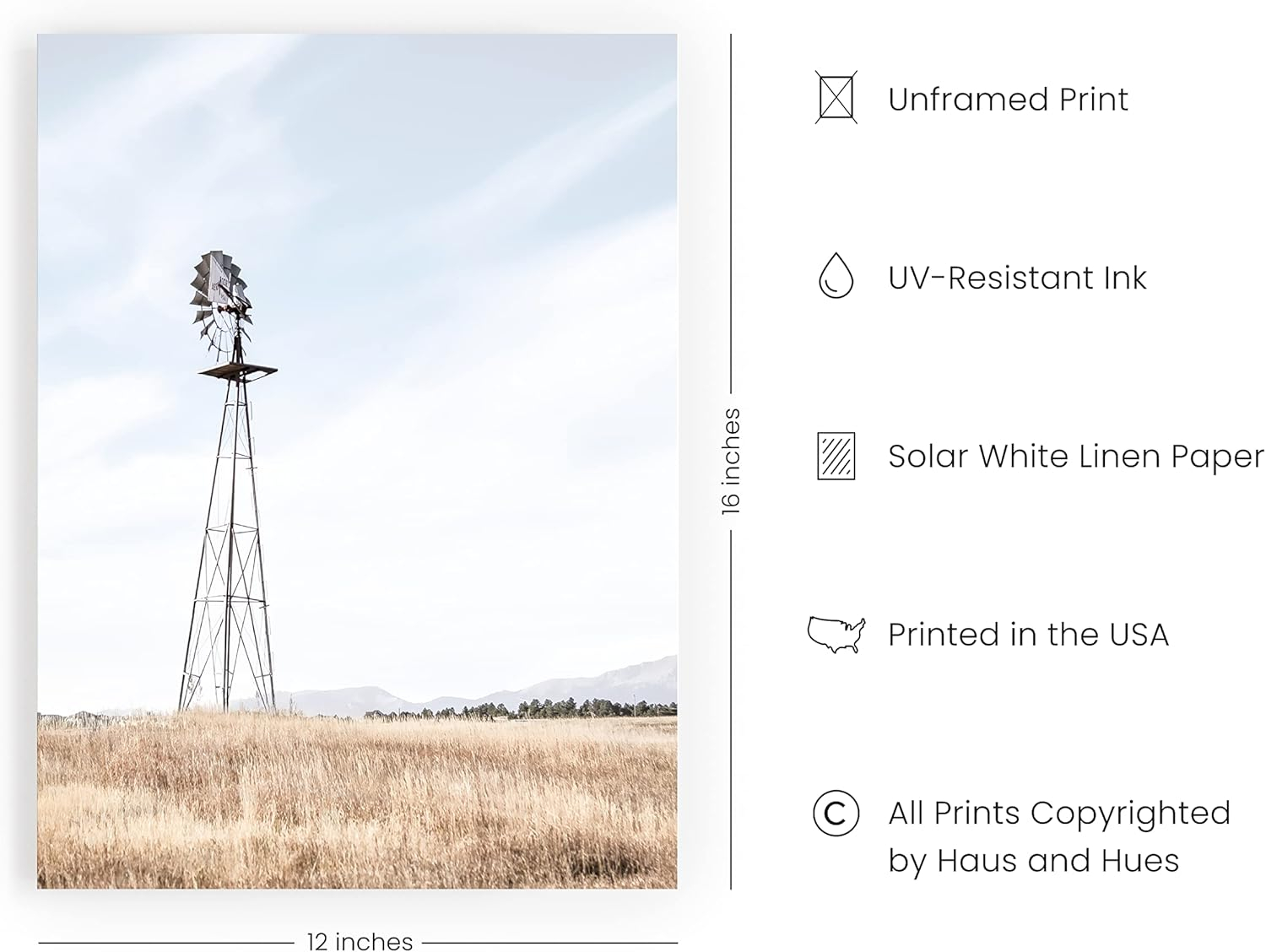 HAUS AND HUES Windmill Pictures Wall Decor - Farmhouse Pictures Wall Decor, Barn Pictures Wall Art, Western Pictures Wall Decor, Country Wall Pictures, Farm Scene Pictures For Wall (12x16, Unframed)